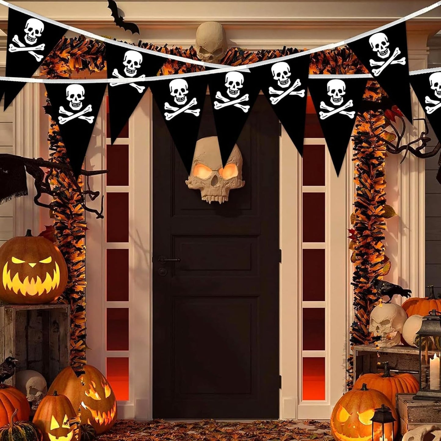 Pirate Flag Bunting - 32.8ft Pirate Skull Banner Birthday Party Decorations for Halloween Outdoor Indoor Decorations