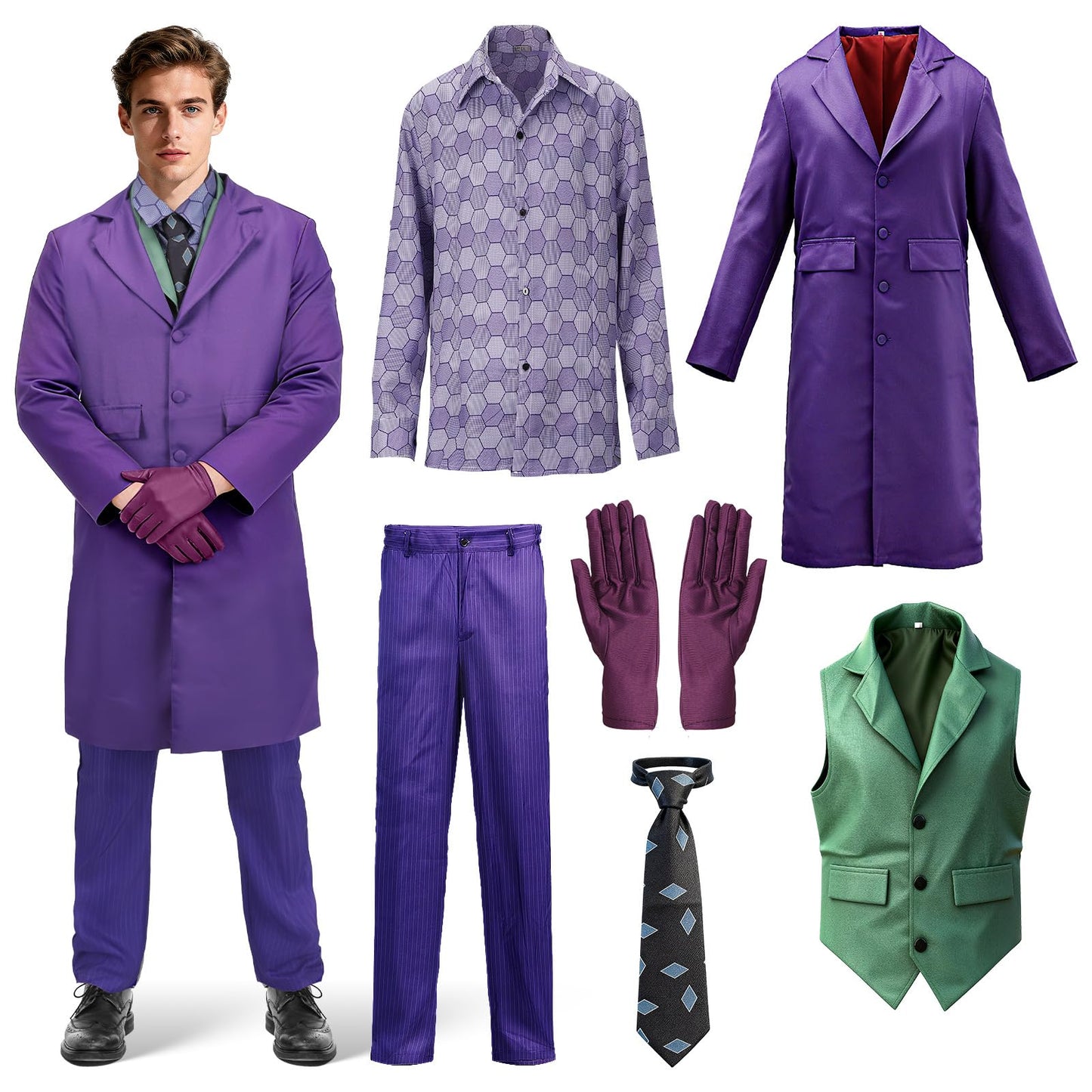 Adult Men Joker Clown Costume Purple Cosplay Outfits Coat Shirt