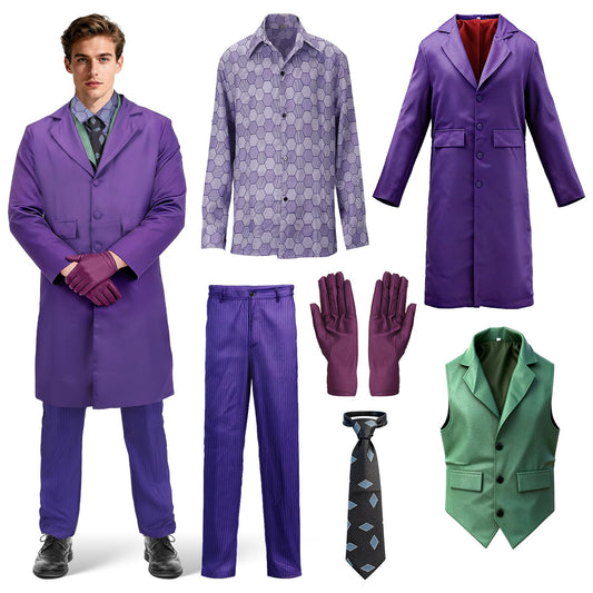 Adult Men Joker Clown Costume Purple Cosplay Outfits Coat Shirt