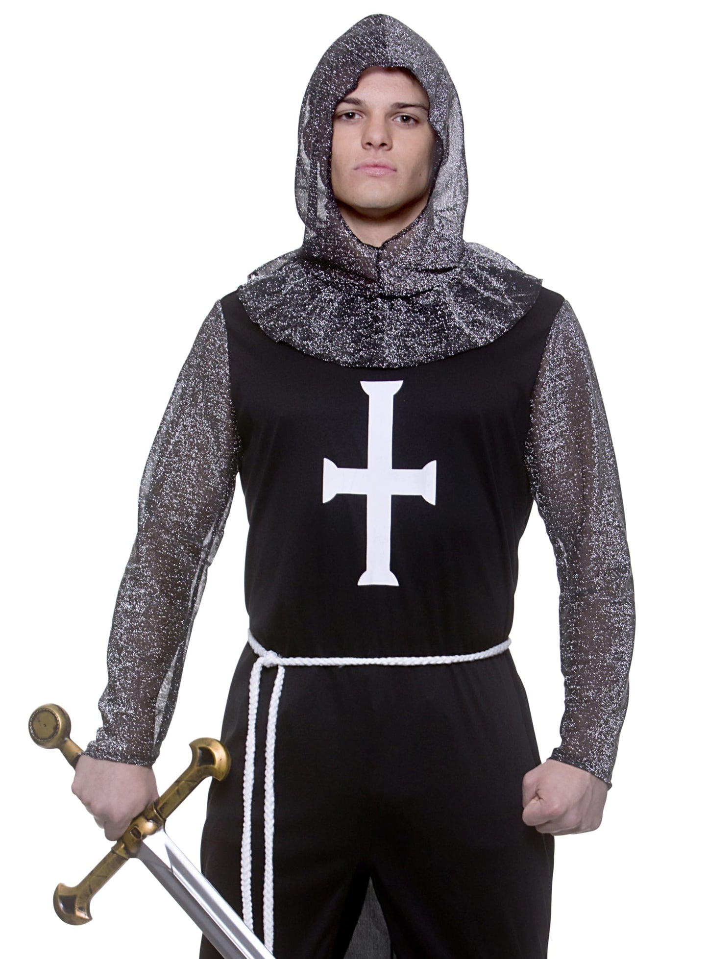 Wicked Costumes Adult Mens Medieval Knight Fancy Dress Costume – Black Crusader Warrior Outfit for Halloween, Parties & Events - Standard Size