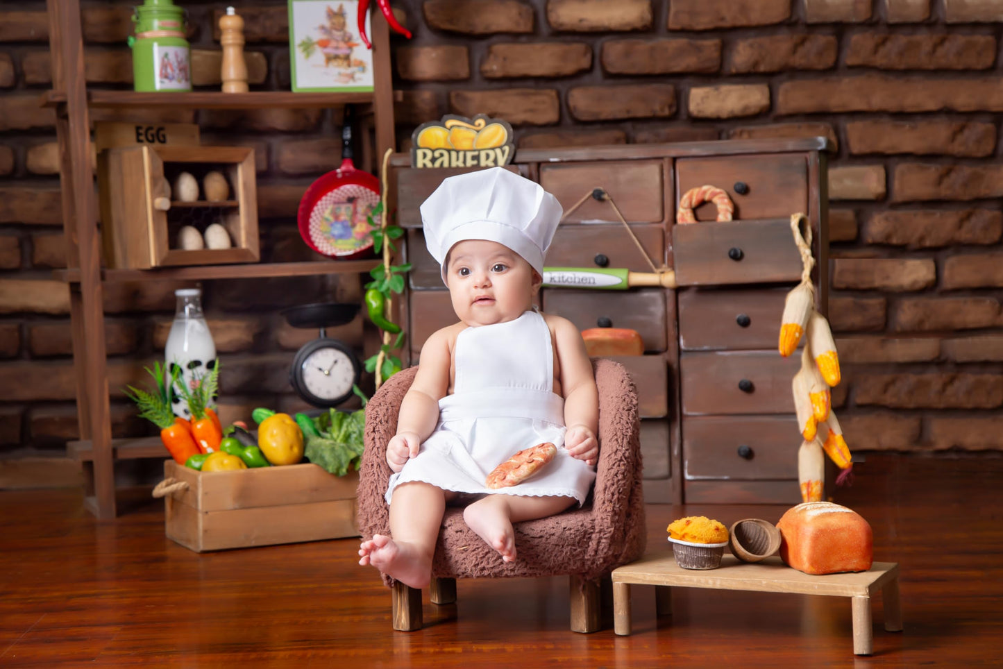 Matissa & Dad Baby Apron and Chef Hat Infant Mini Chef Outfit Toddler White Baker Costume photoshoot props newborn photography outfit (Baby Girl, 0-2 Months)