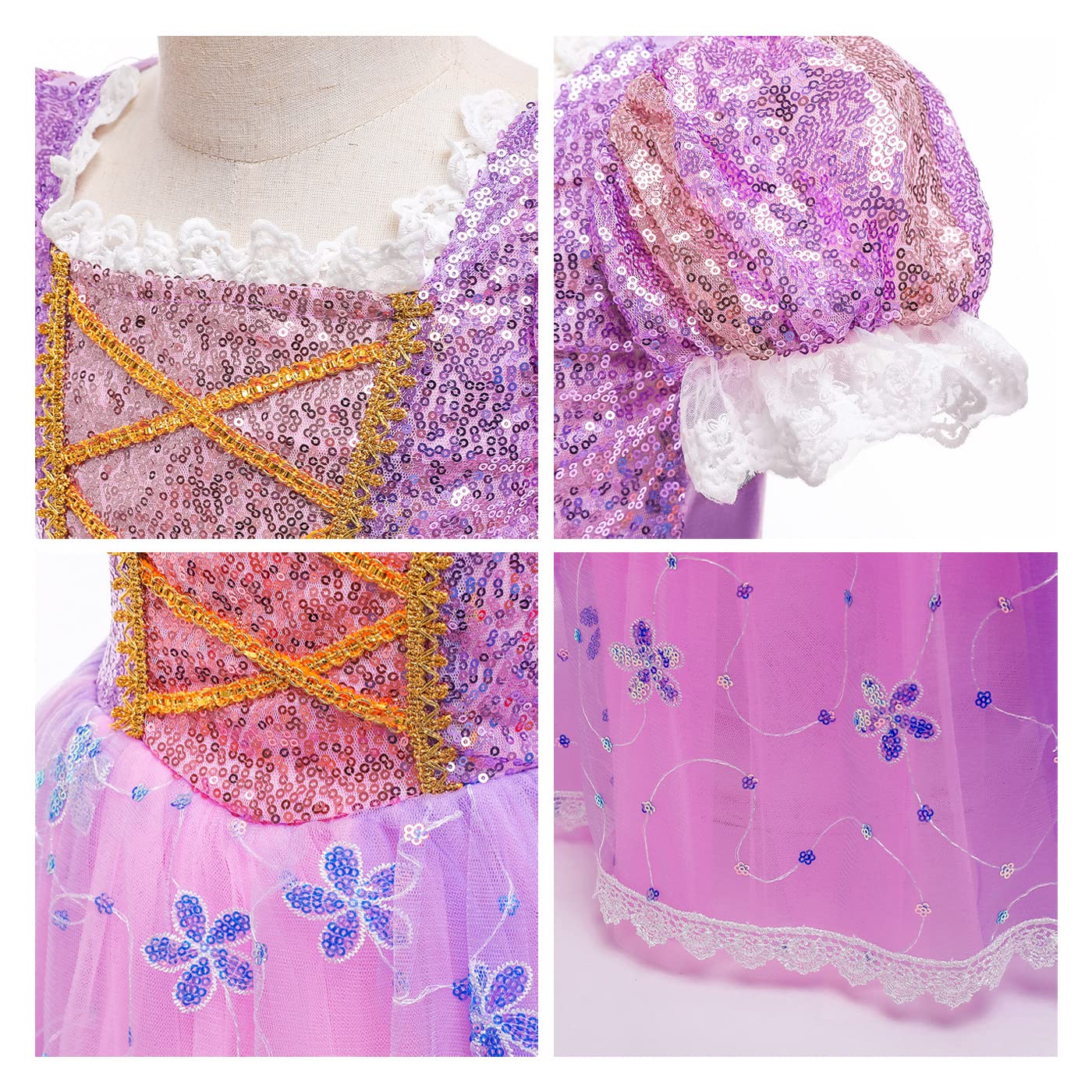 Kosplay Girls' Princess Rapunzel Costume Puff Sleeves Princess Fancy Dress Children's Princess Dress with Accessories Birthday Party Christmas Halloween Carnival Cosplay Dresses