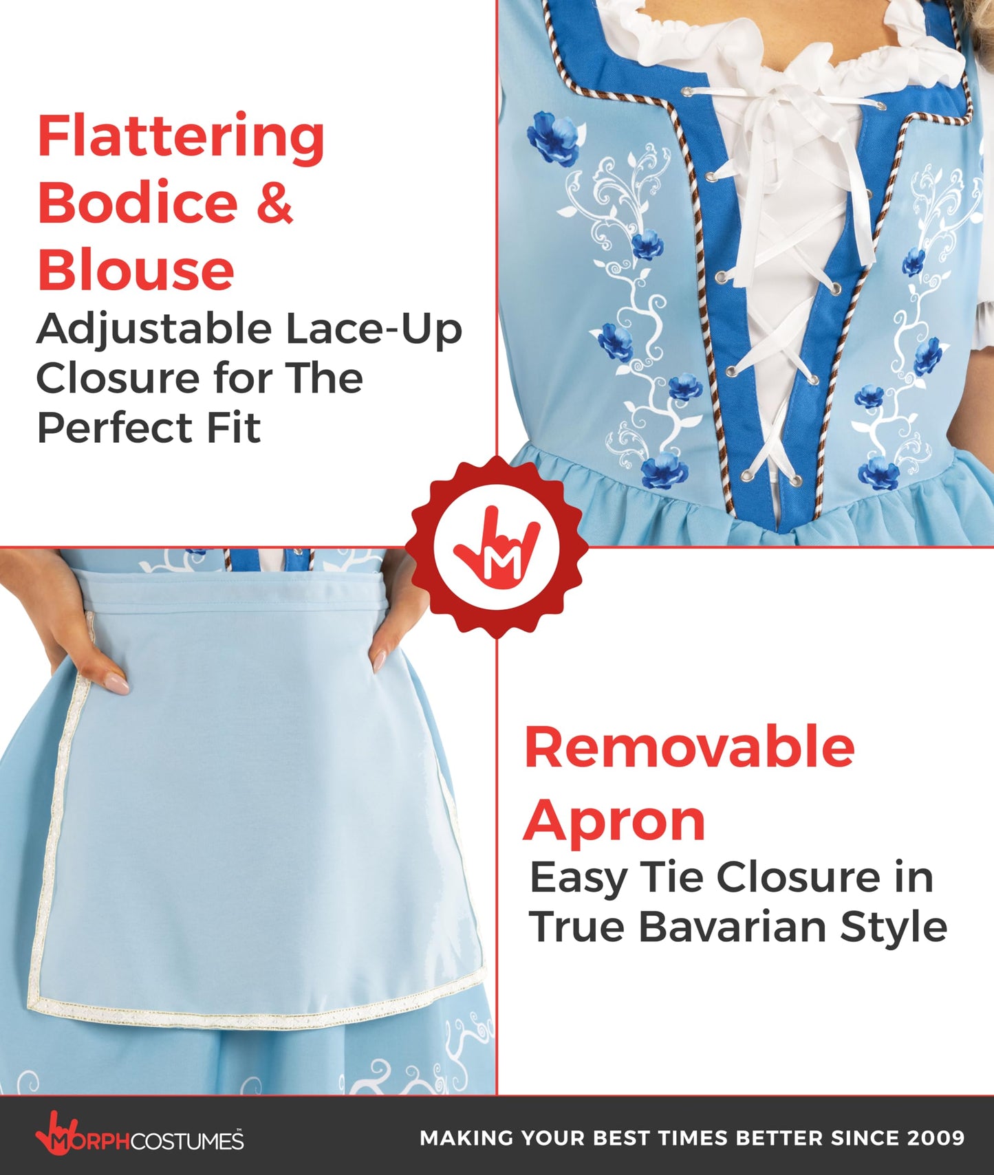 Morph Blue Oktoberfest Outfit Women, October Festival Costume Women, Dirndl Dress Womens Oktoberfest Costume Bavarian M