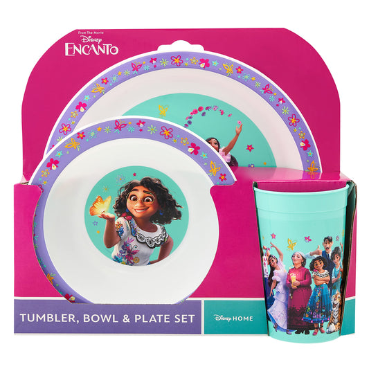 Disney Encanto Kids Tableware Set – 3 Piece Reusable PP Plate, Bowl & Cup for Children - Tumbler & Dinnerware Set for Mealtimes – for 36 Months & Up