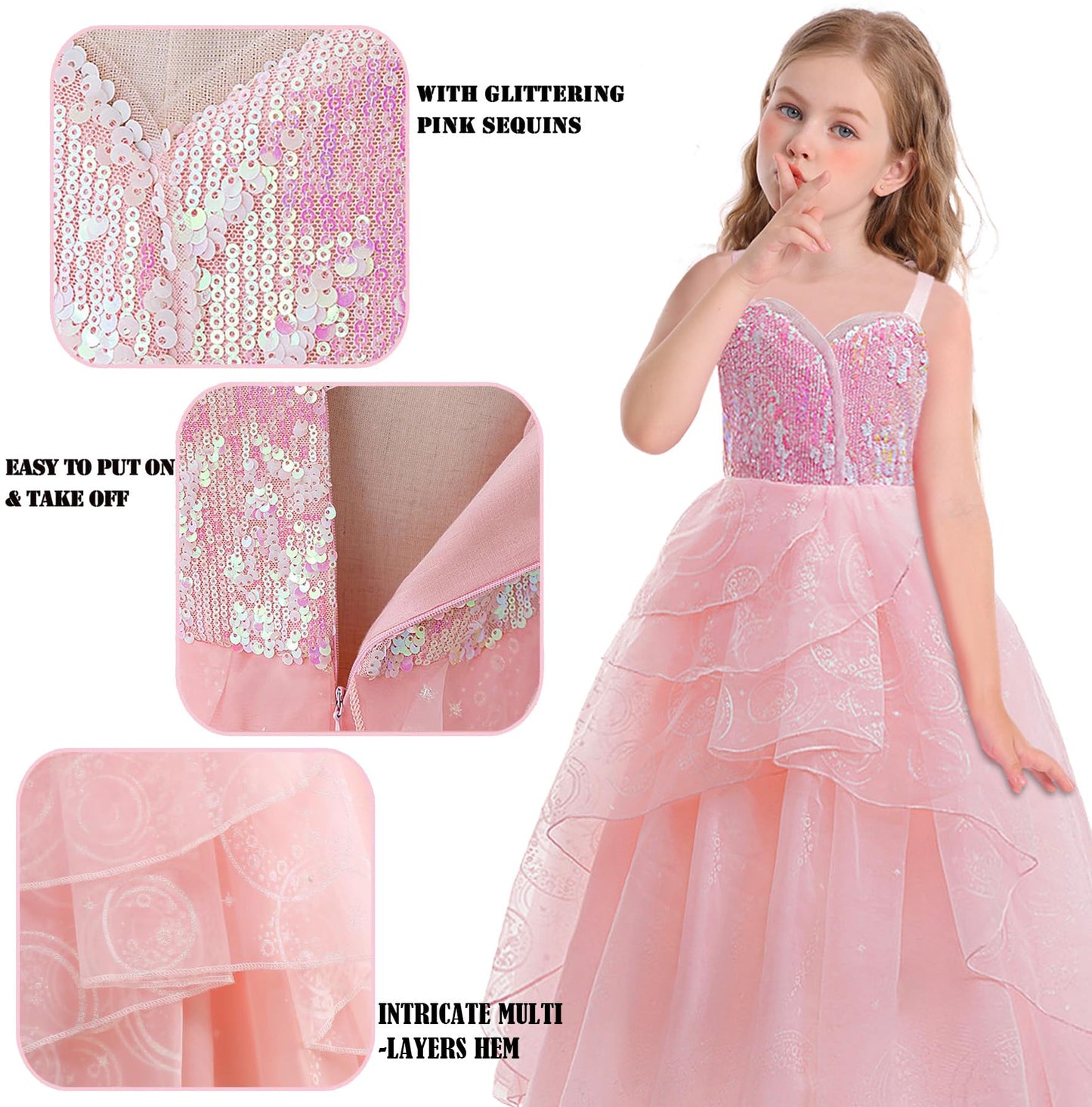 Marendyee Kids Princess Dress up Magic Witch Costume World Book Day Costumes for Girls Sequin Fancy Dress Pink Princess Fairy Dresses Child Celebration Theme Party Outfits Teenagers 11-12 Years