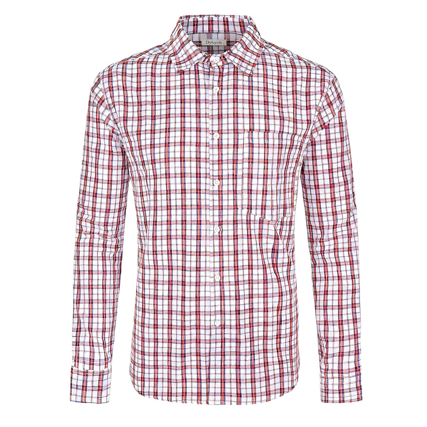 Dybycit Men's Shirts Checked Long Sleeve Casual Shirt Regular Fit Oktoberfest Plaid Shirts White Red
