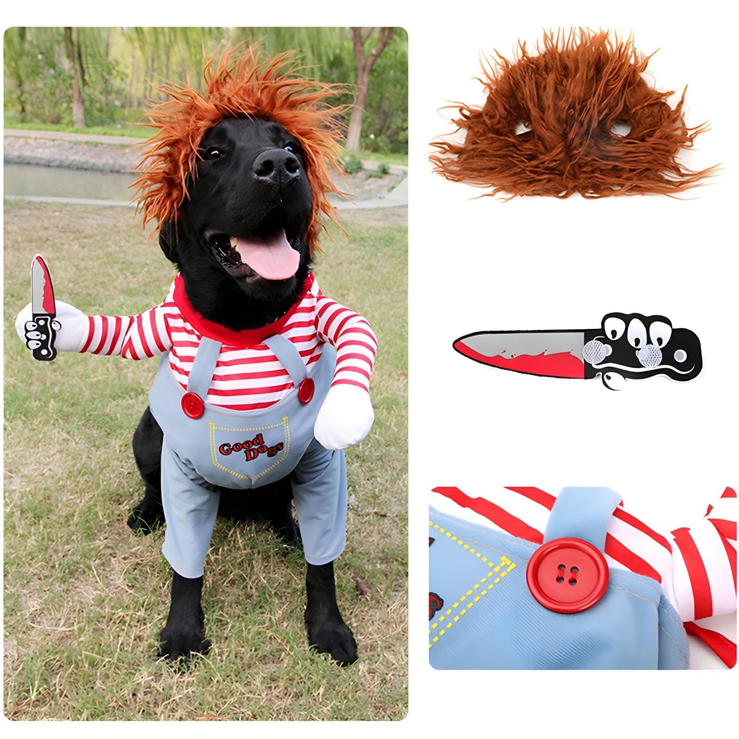 DELIFUR Dog Chucky Costume Pet Halloween Clothes Cat Cosplay Party Suit Funny Dog Costume Small to Large Dogs(L)