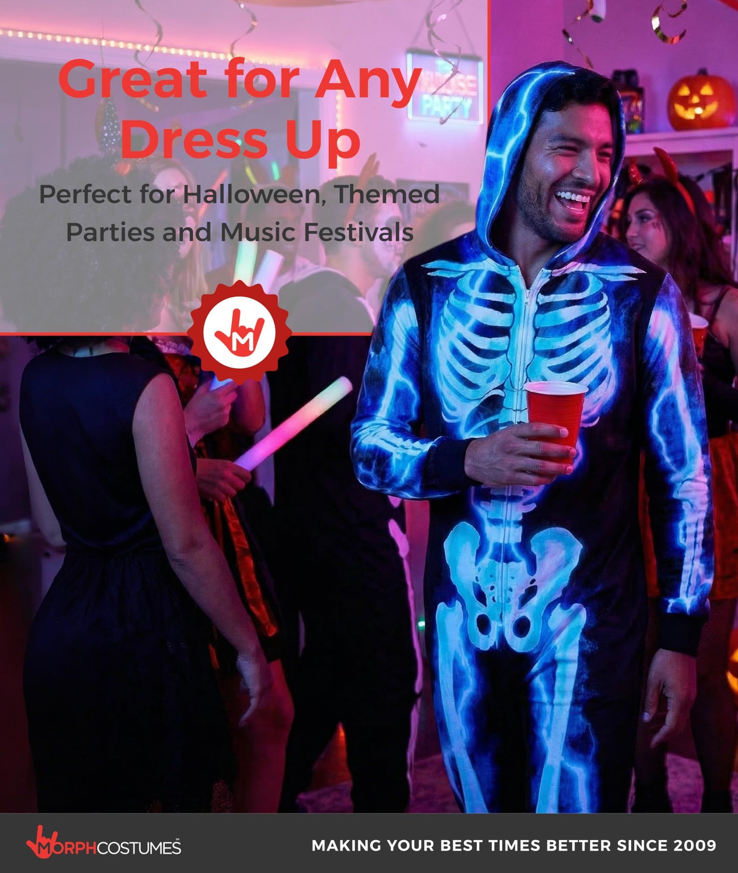 Electric Skeleton Costume Men Adult Halloween Jumpsuit Skeleton (image 4)