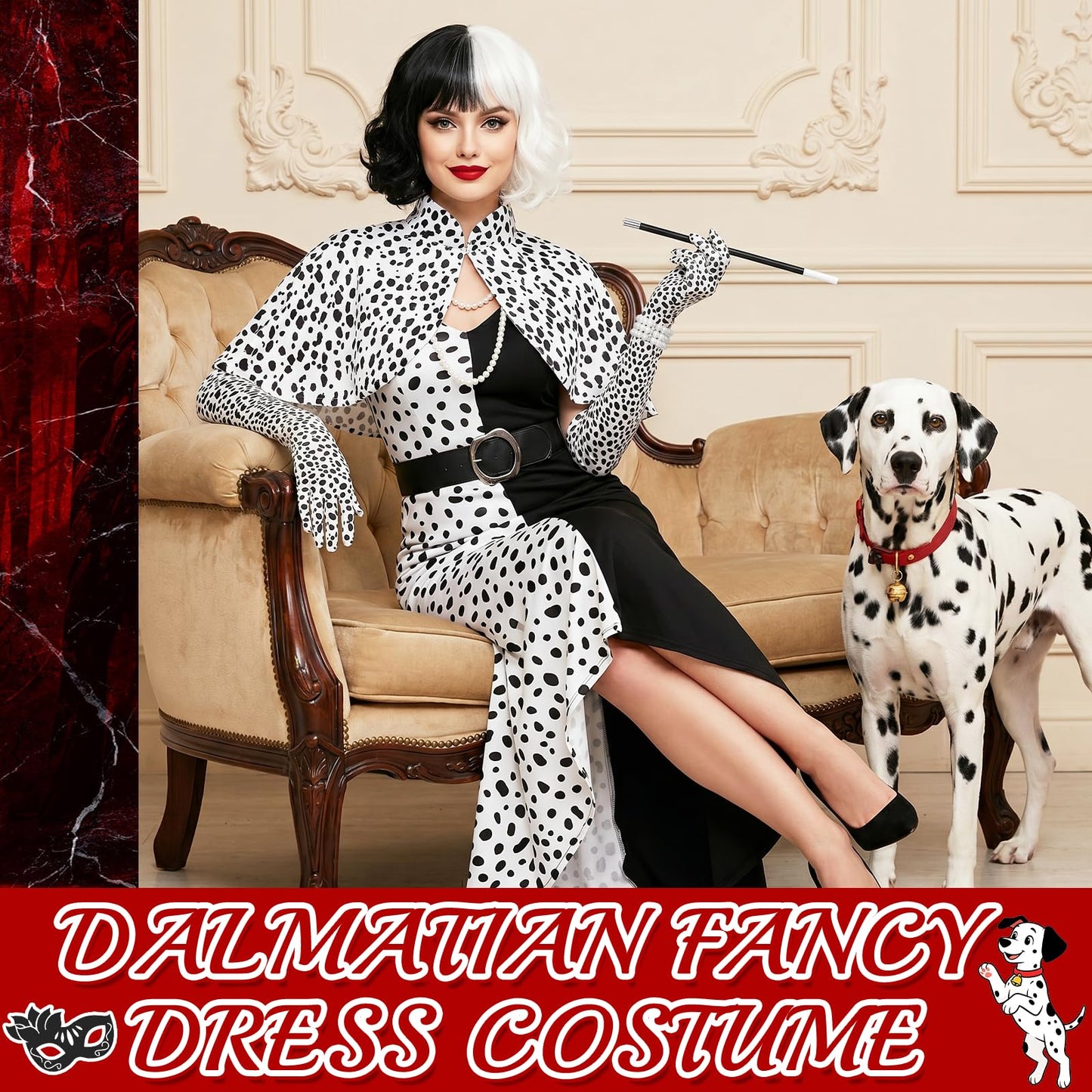 Cruella Costume Accessories Set for Women - Villain Fancy Dress Kit