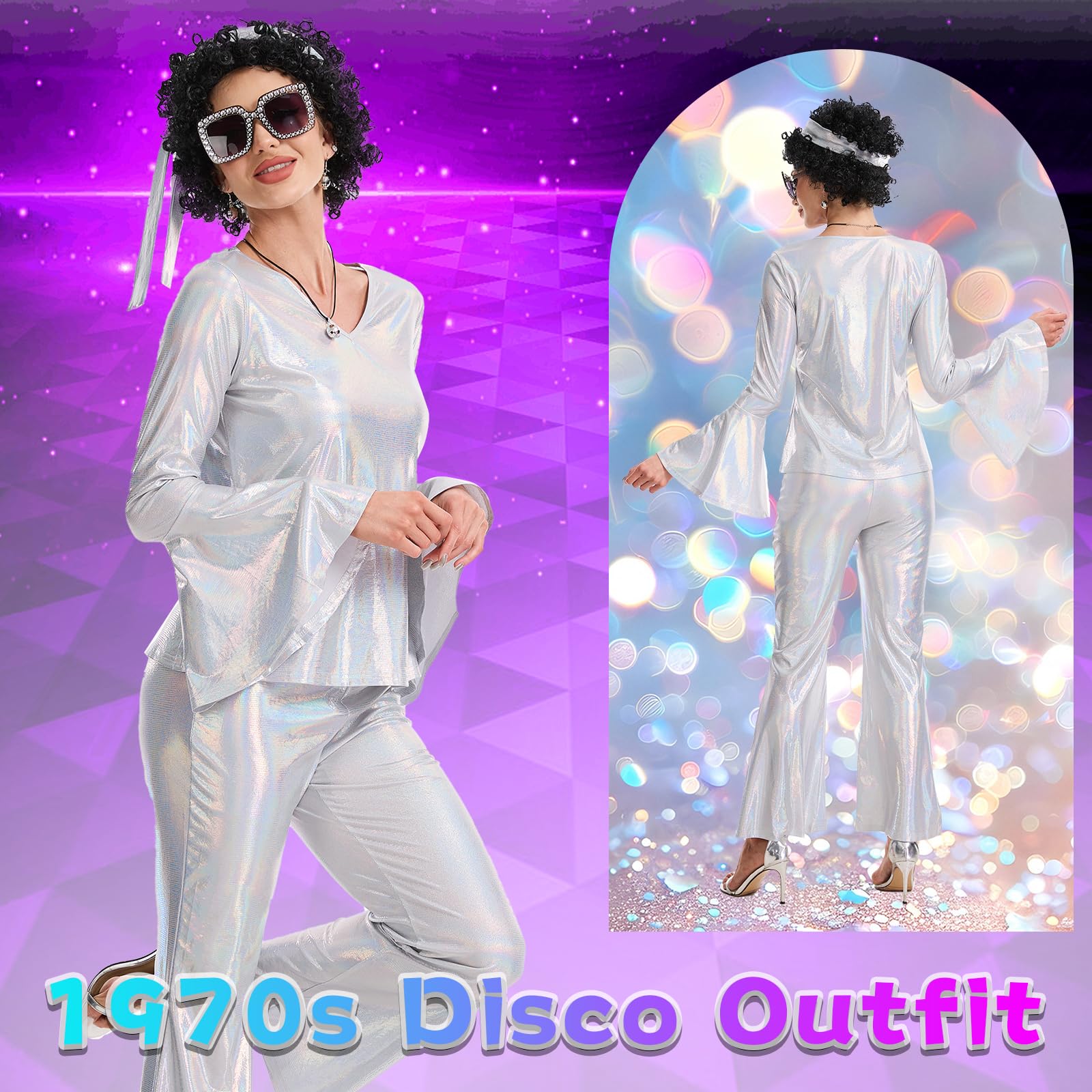 70s Fancy Disco Outfits Women - 70s Shiny Disco Costume Set (image 6)