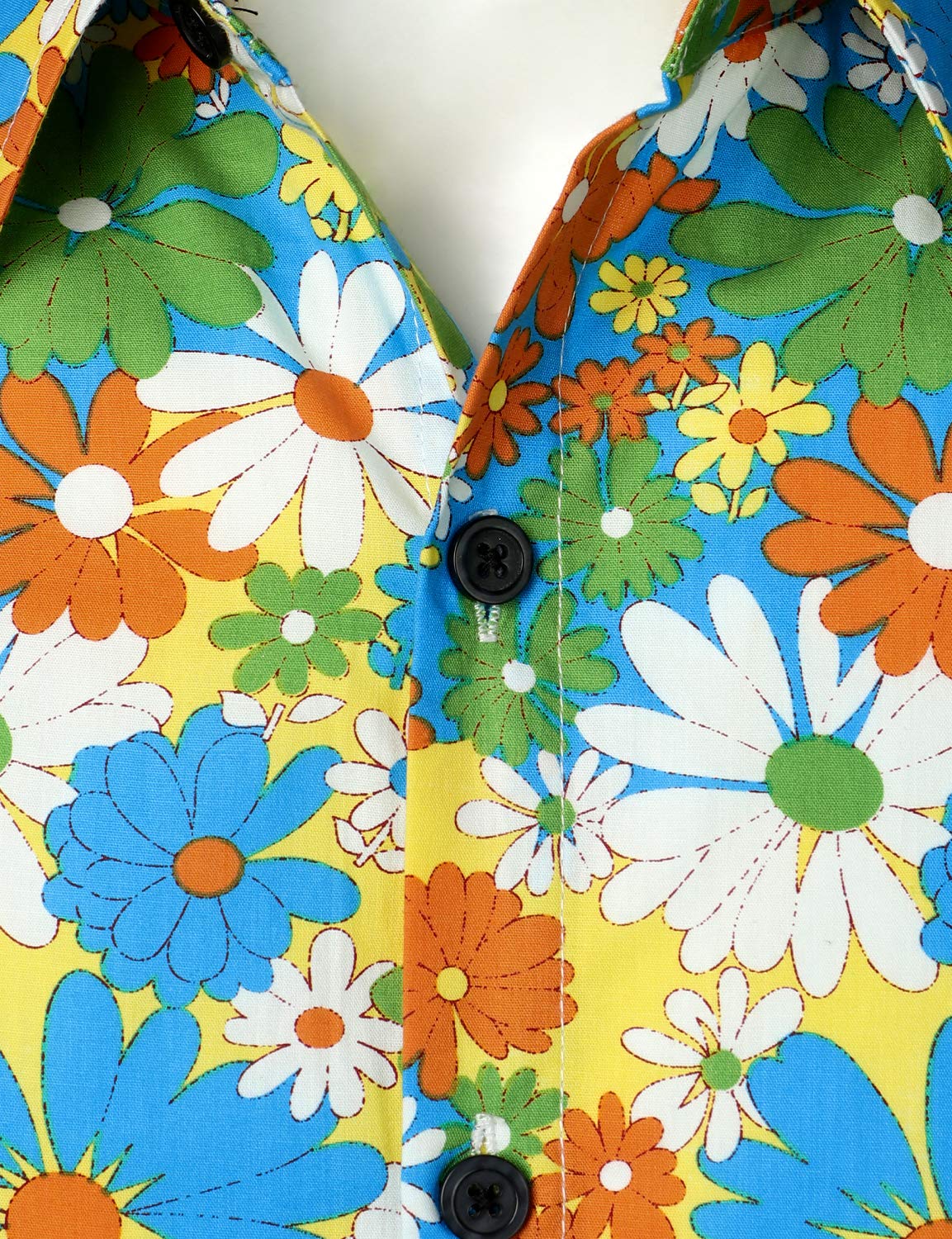 JOGAL Mens Regular fit Floral Dress Shirt Long Sleeve Printed Casual Button Down Shirts Yellow Daisy X-Large