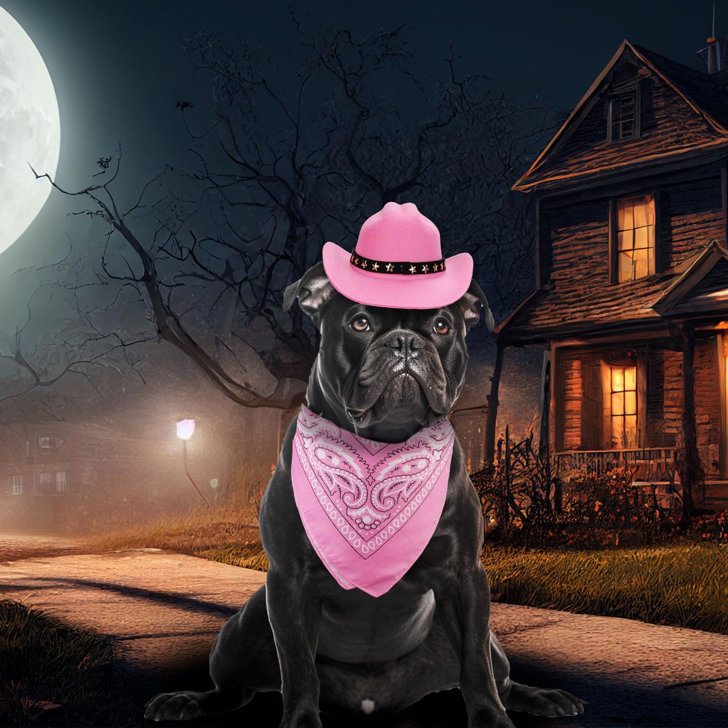 Pet Cowboy Costume - Dog & Cat Cowboy Hat & Bandana Set - Pink