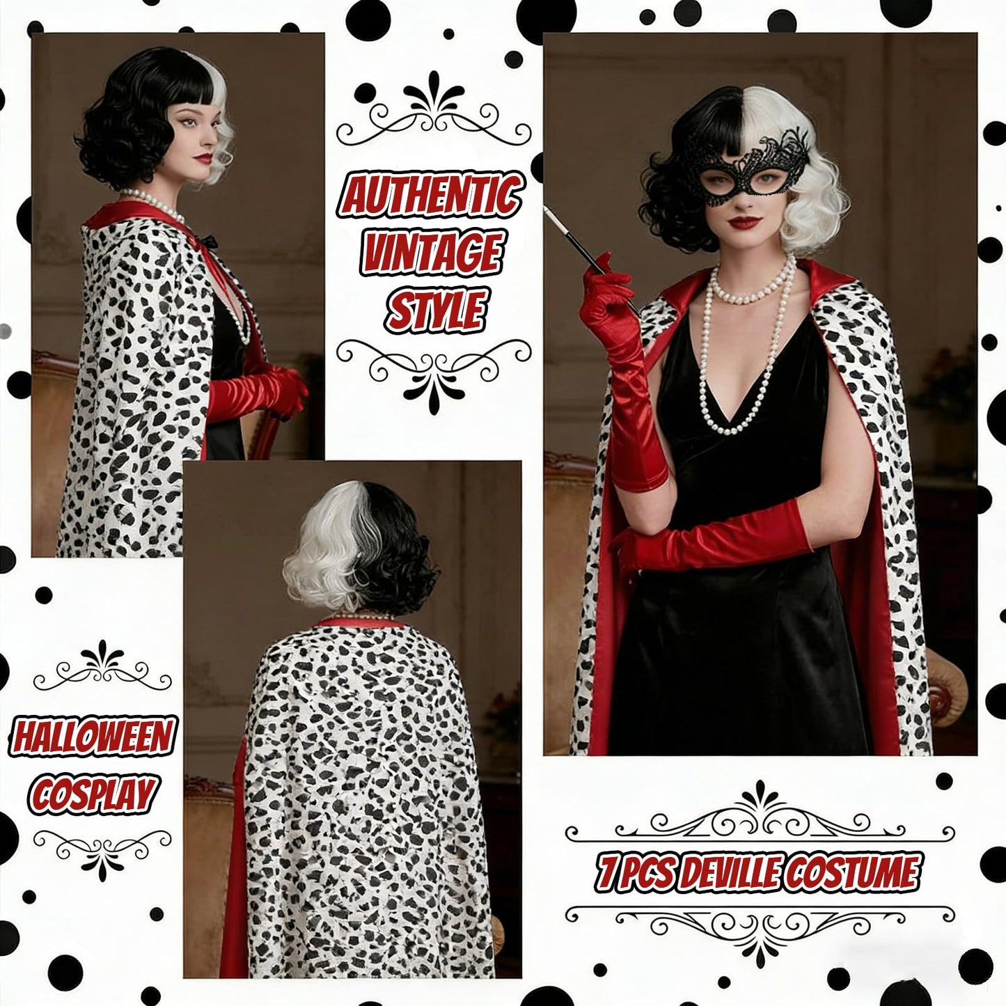 Cruella Costume Accessories Set for Women - Villain Fancy Dress Kit