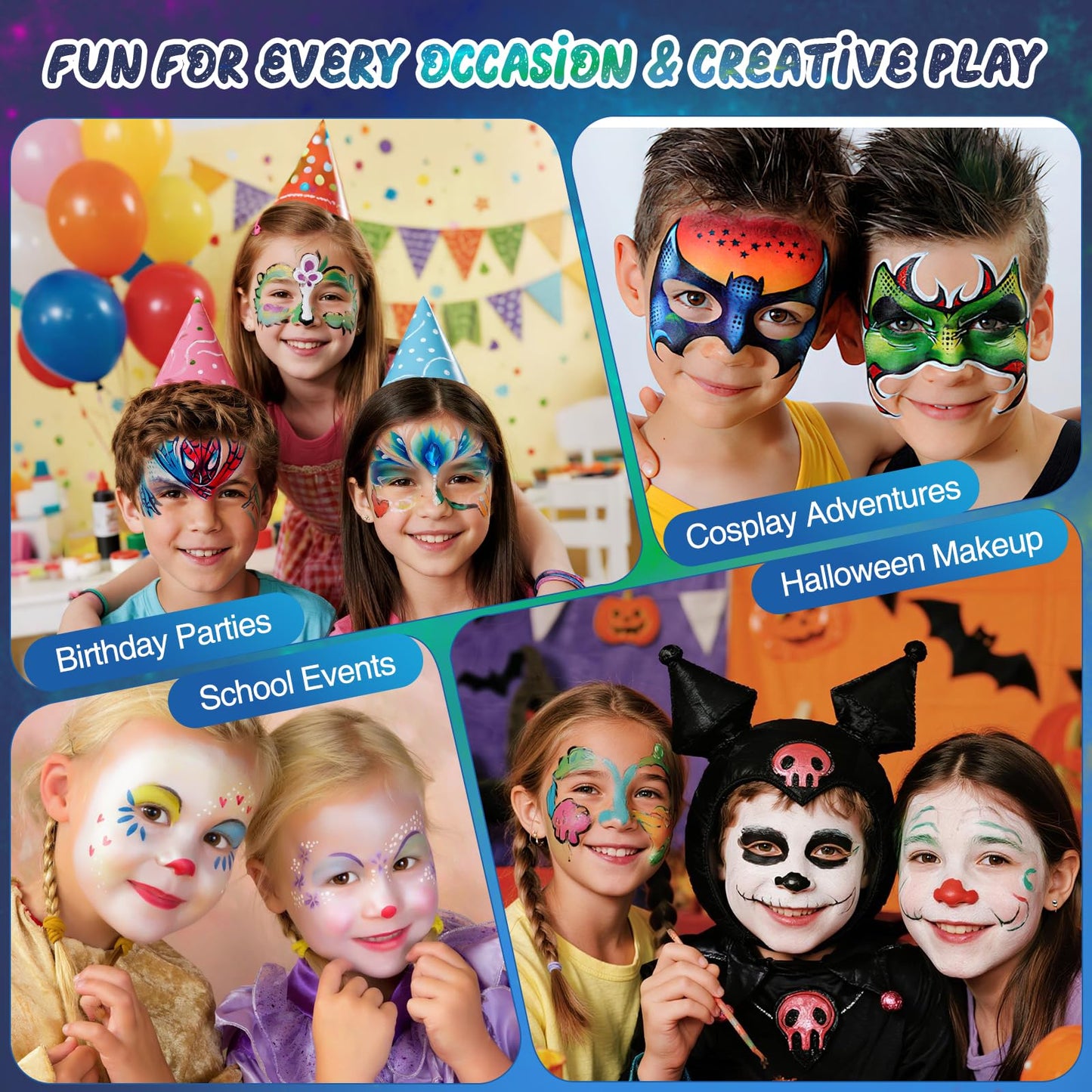 Face Painting Kit for Kids, 42 Colors Professional Face Paint Kit, Body Paint Set with Stencils, Brush, Gems, for Carnival, Halloween, Costume Makeup, Children's Day, Parent-Child Companionship Gifts