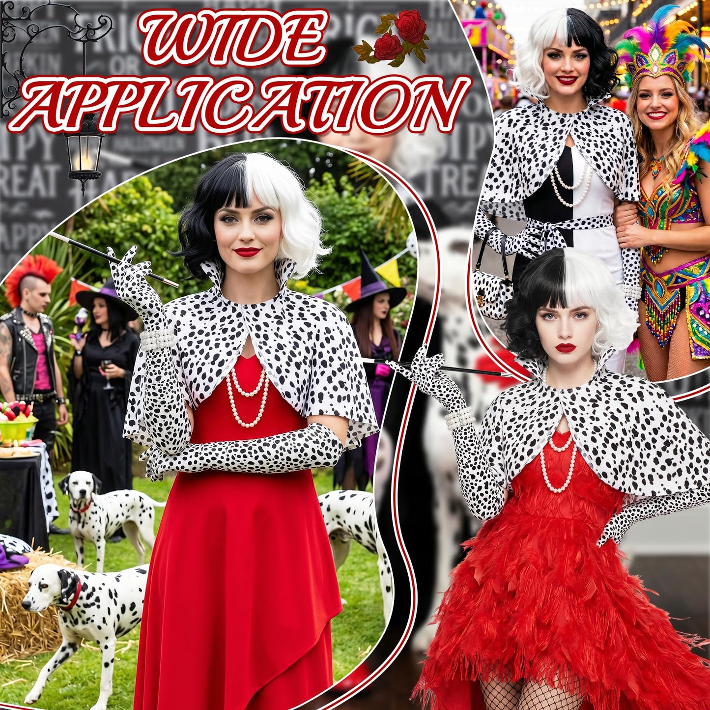 Cruella Costume Accessories Set for Women - Villain Fancy Dress Kit