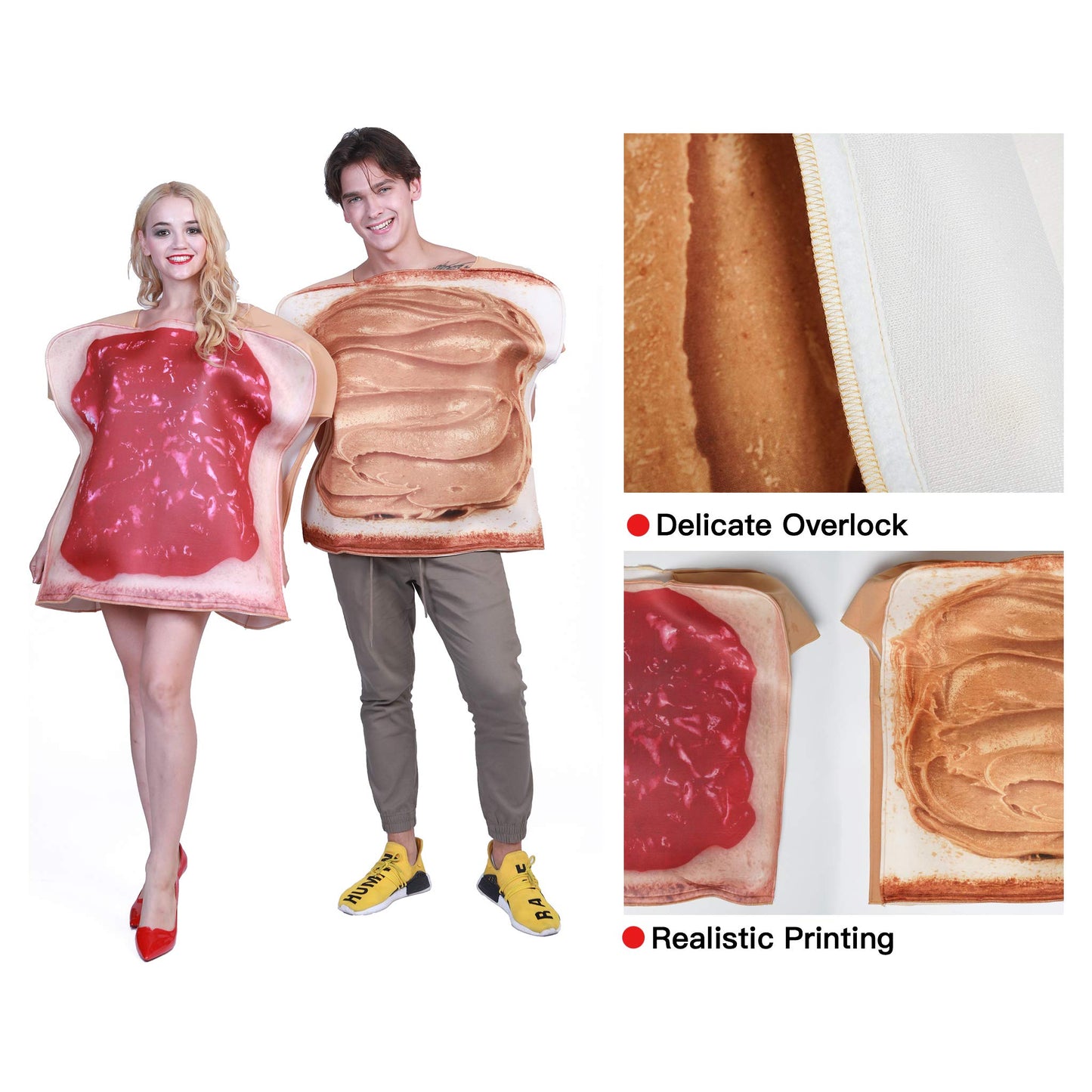 EraSpooky Adult Food Breakfast Toast Bread Peanut Butter and Jam Costume Fancy Dress Plus Size Halloween Party Funny Outfit for Women Men