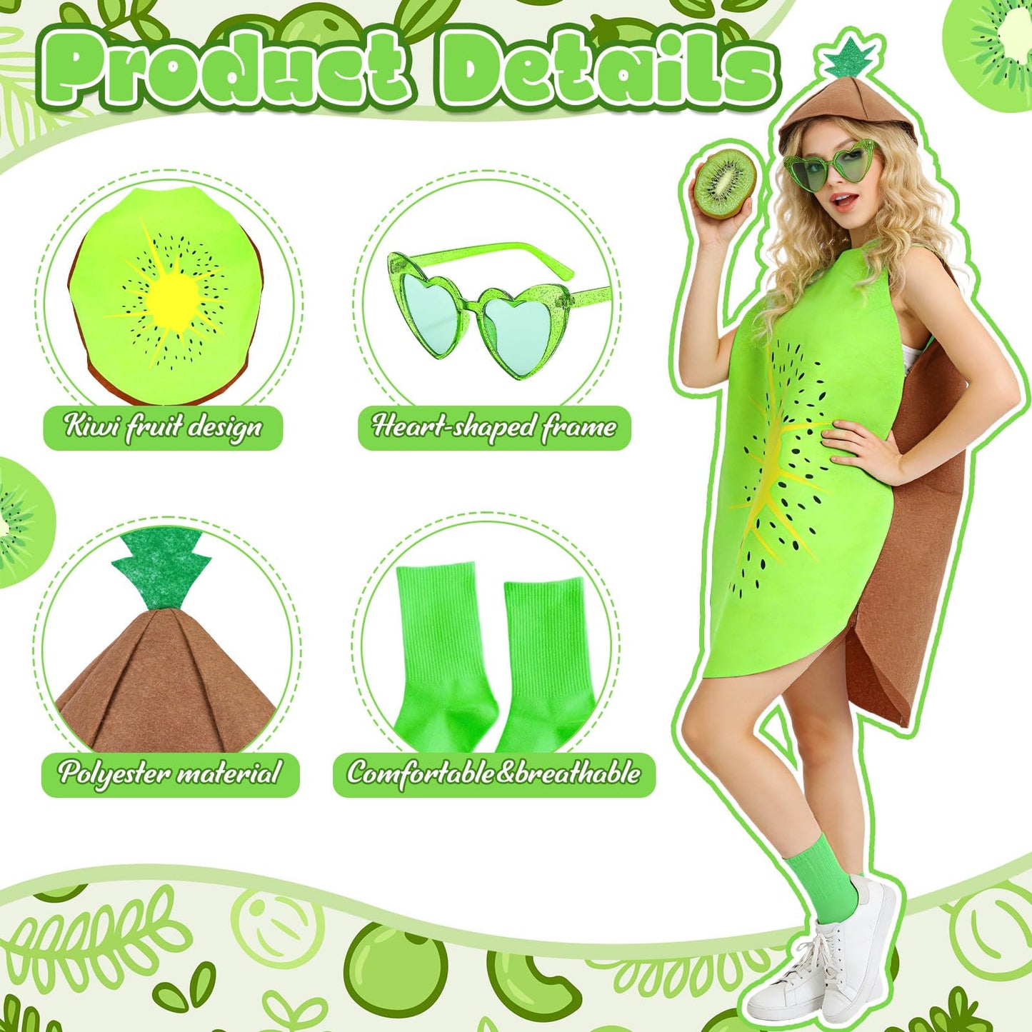 Kiwi Fruit Costume for Adults - Funny Fruit Fancy Dress Kit (image 3)