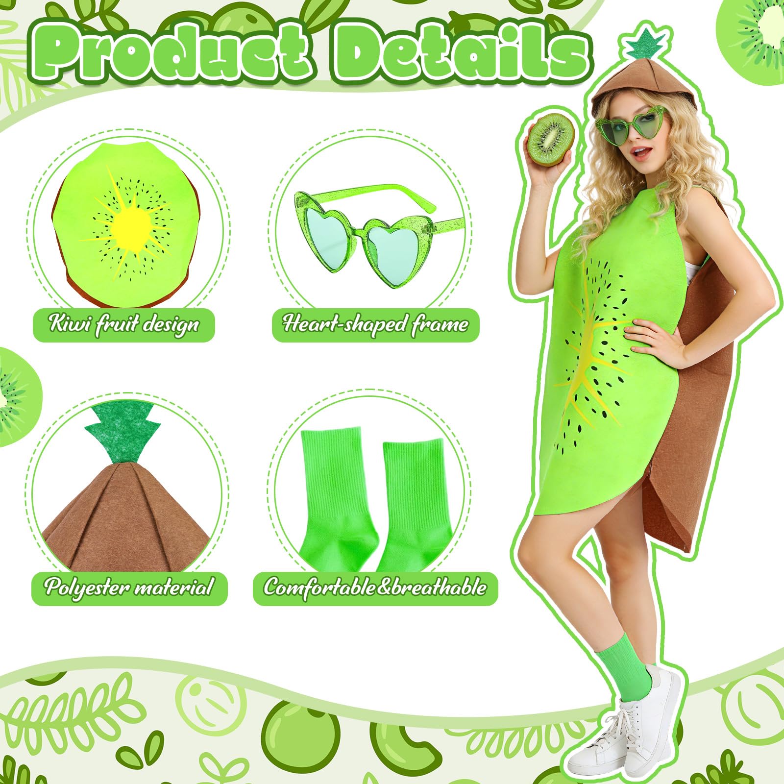 Kiwi Fruit Costume for Adults - Funny Fruit Fancy Dress Kit (image 3)