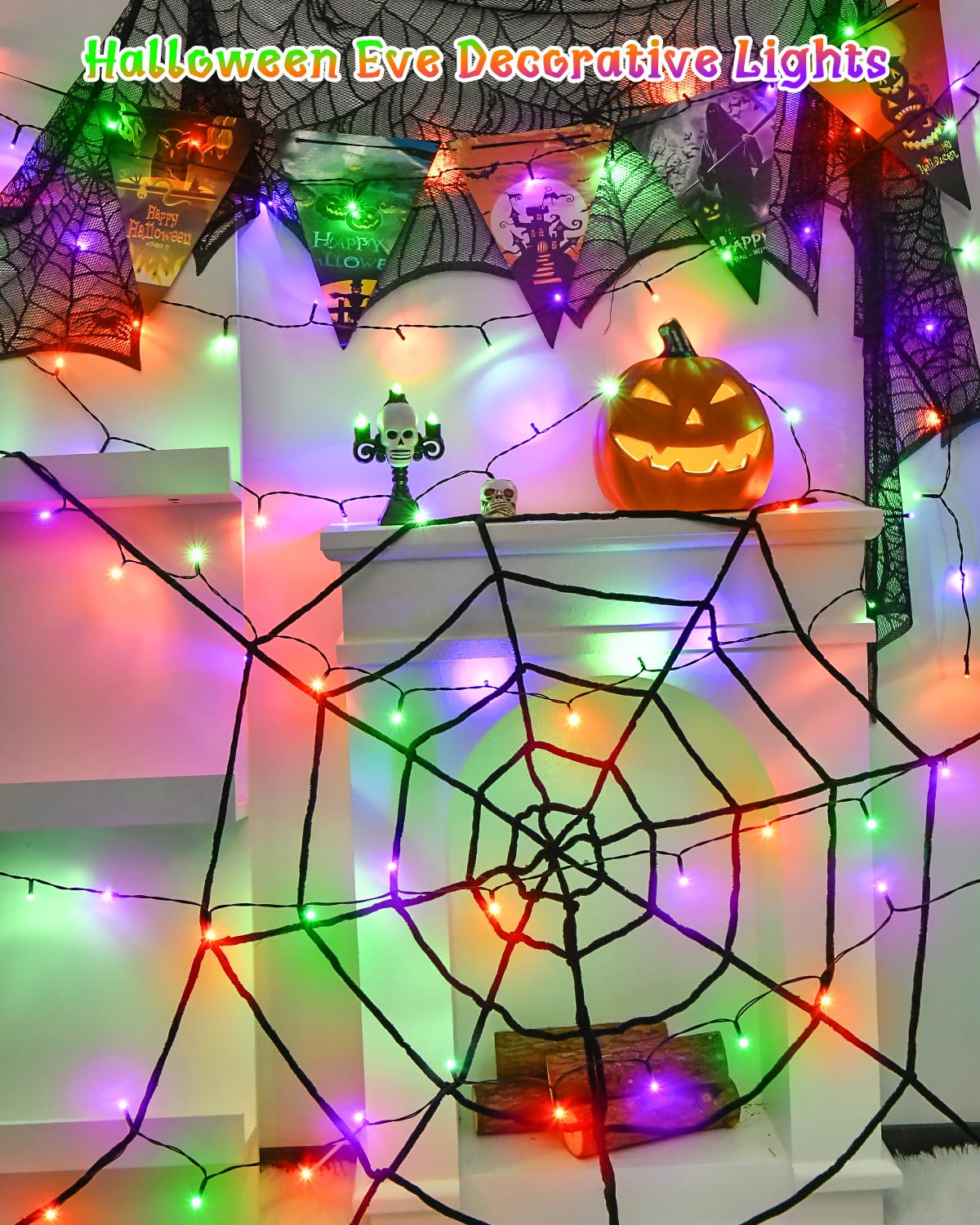 Dalugo Halloween Lights Orange Purple Green, 5M 50 LED Battery Operated Halloween Decorations Fairy Lights with Timer, IP65 Waterproof Indoor Outdoor String Light for Hallow‌ Decor(Green Wire)