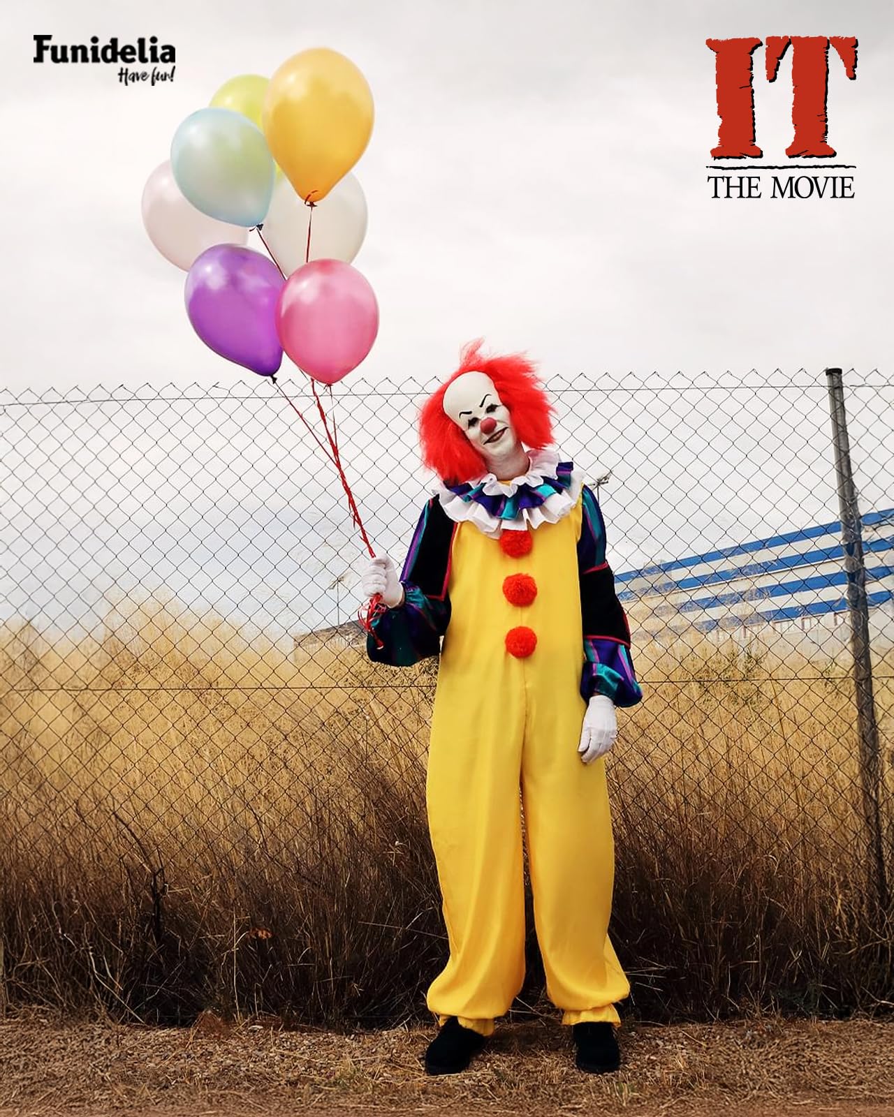 Funidelia Official Pennywise Costume - IT for Men, Includes jumpsuit, ruff, vest and gloves, Size M - Costume for adults for parties, Carnival and Halloween