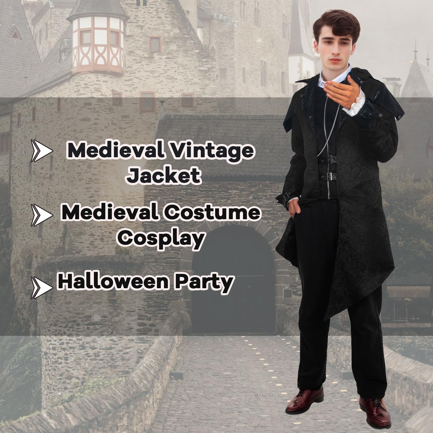 Steampunk Men's Jacket with Hood - Gothic Tailcoat Men's Coat (image 2)