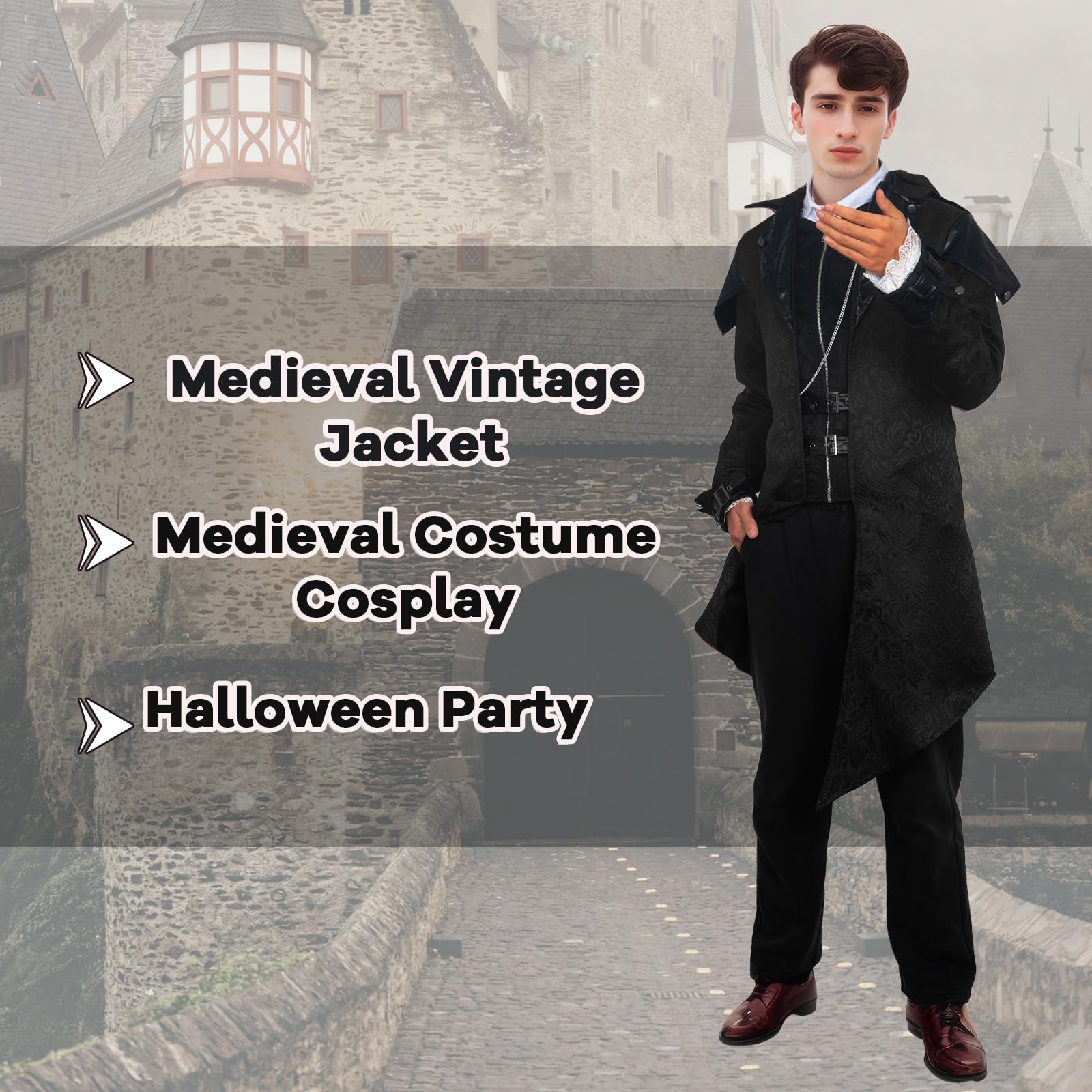 Steampunk Men's Jacket with Hood - Gothic Tailcoat Men's Coat (image 2)