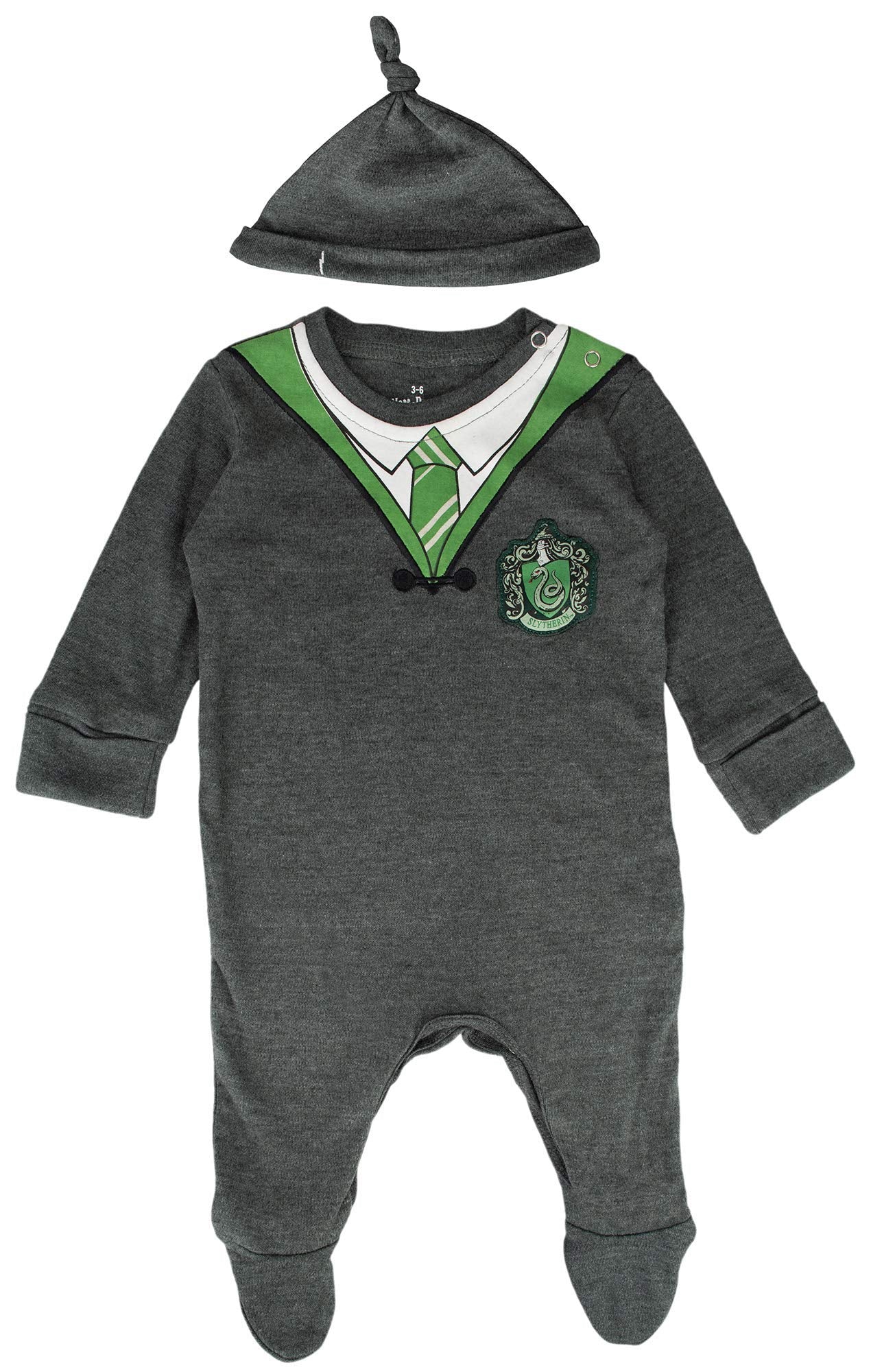 GWCC Licensed Harry Potter Baby Romper & Hat – Slytherin Baby Grow for Boys & Girls | Newborn Wizard Outfit, Infant Cosplay, Photoshoot & Halloween Costume Gift (3-6 Months)
