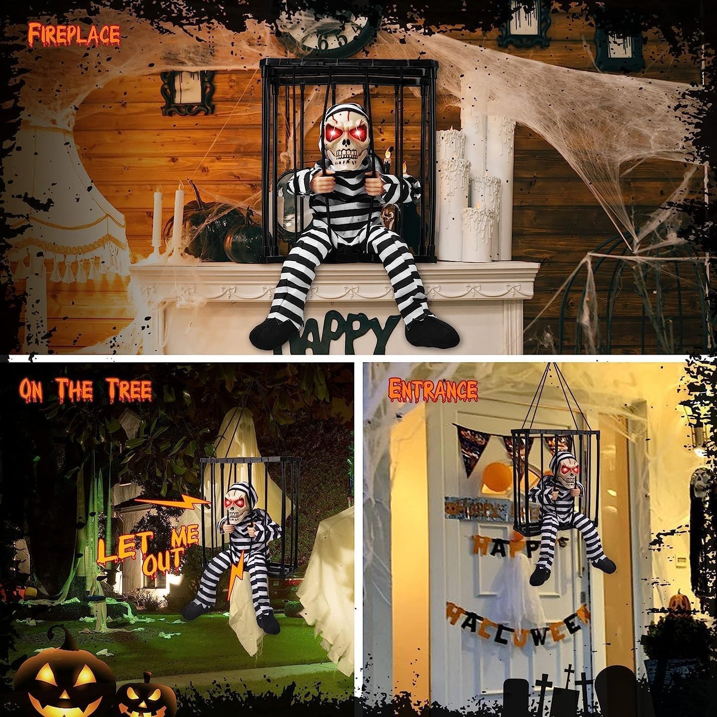 Screaming Animated Hanging Halloween Decorations Outdoor Indoor