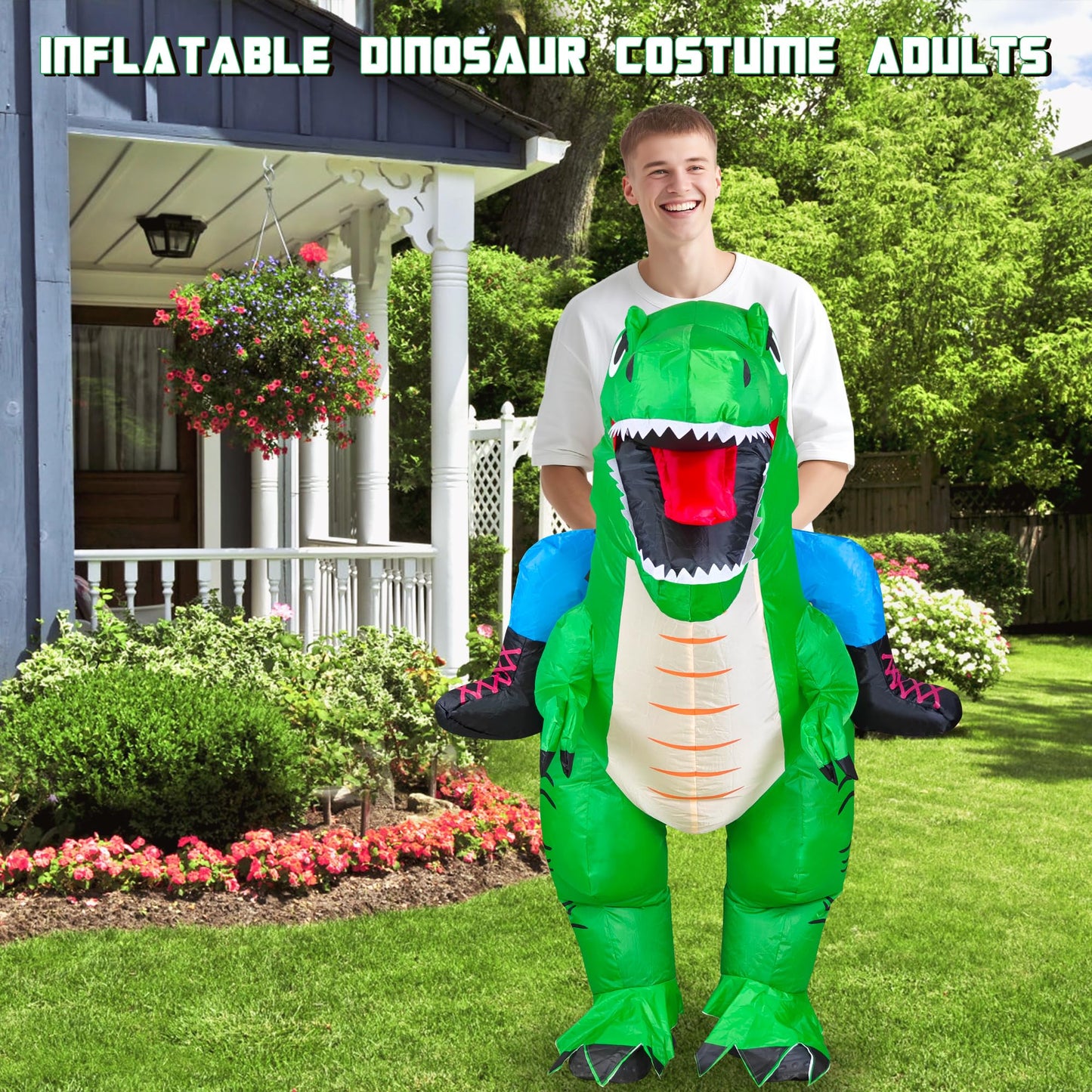 Goenb Inflatable Dinosaur Costume Adult, Blow Up Dinosaur Costume Funny Riding T Rex Costumes Adults for Easter Halloween Cosplay Party