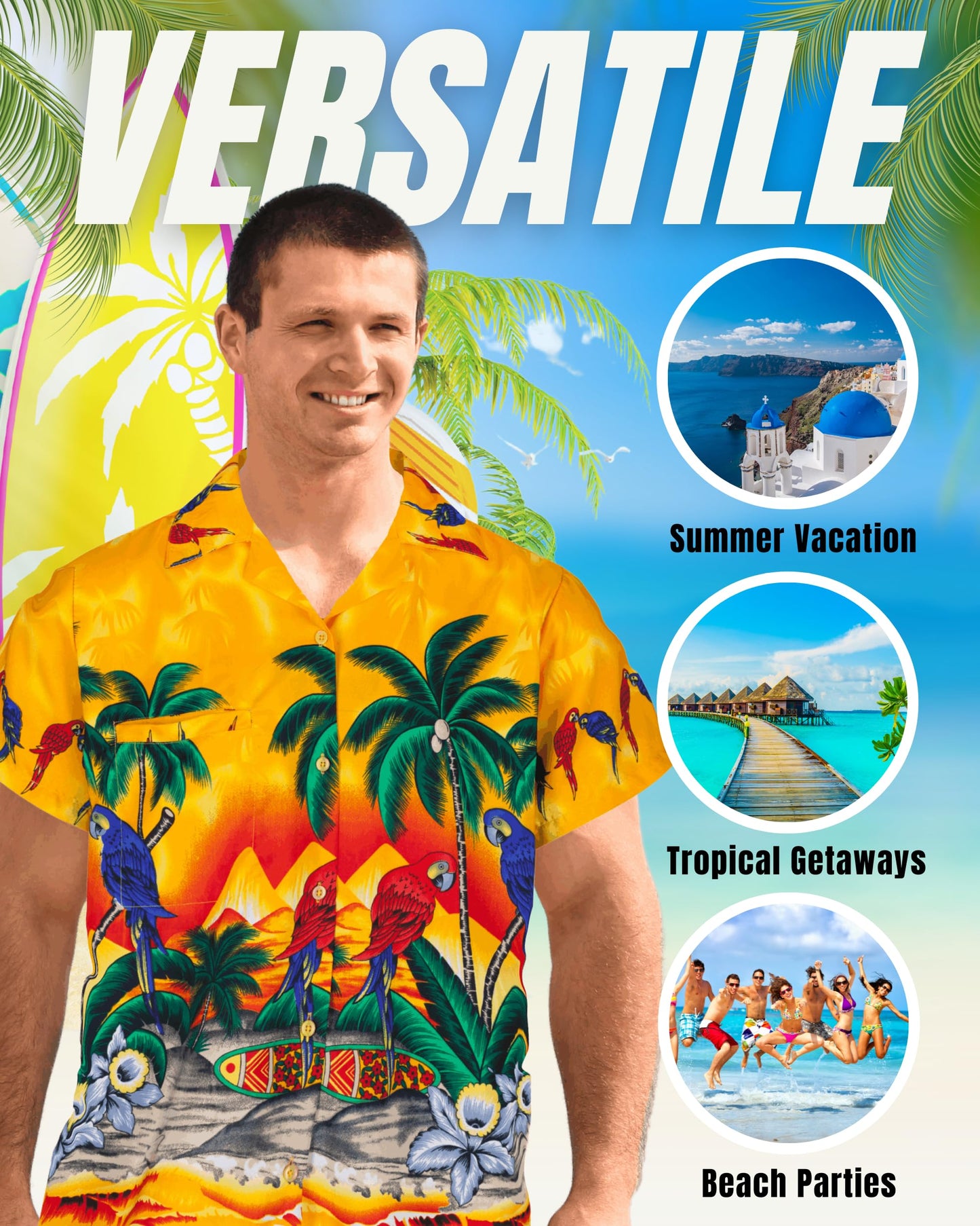 Hawaiian Shirts for Men Short Sleeve Button Down Shirt - Parrot