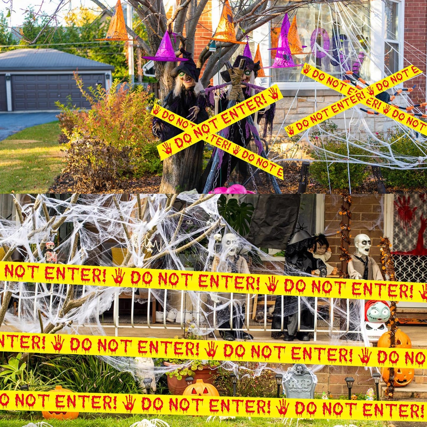 Halloween Decorations Outdoor - Caution Tape, Spooky Warning Sign for Suitable for Gardens, Parties, Schools, Offices, Homes,Window Decoration
