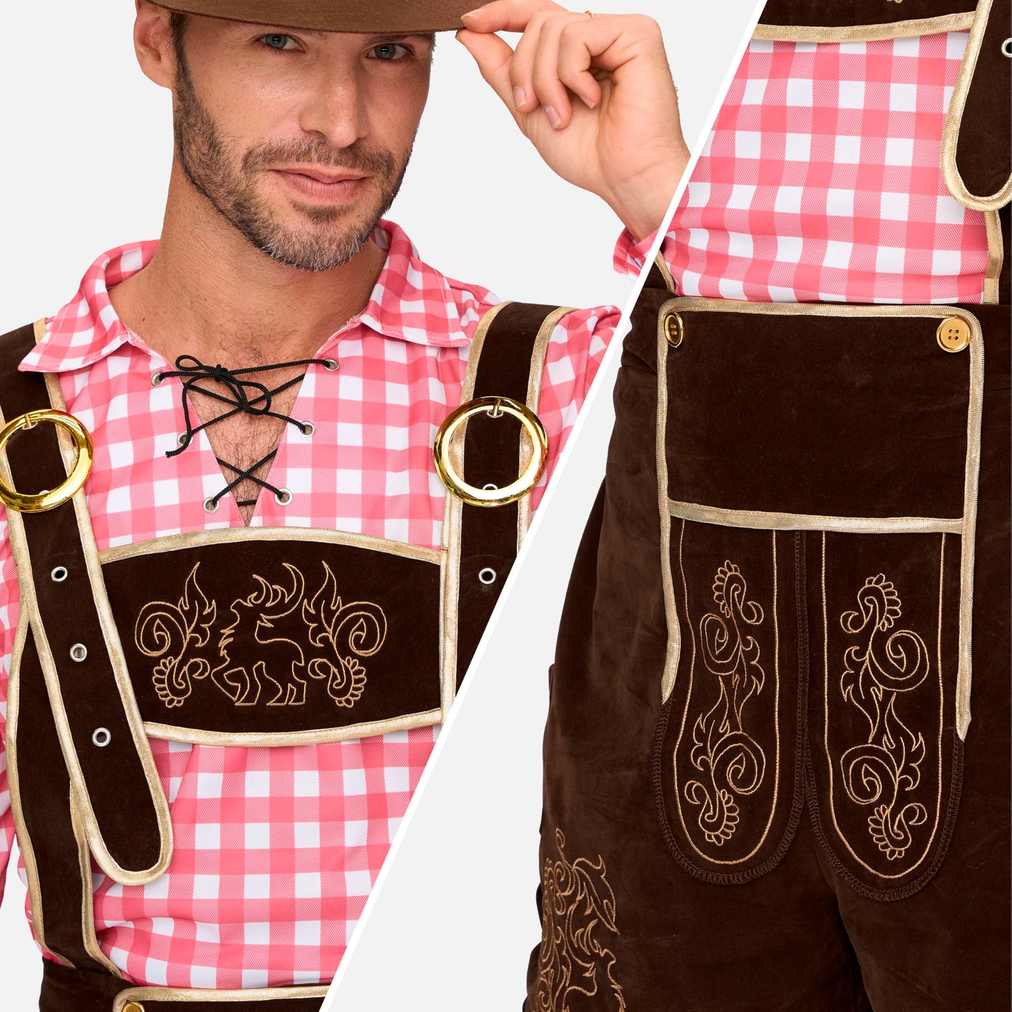 Spooktacular Creations Men’s Red Plaid German Bavarian Oktoberfest Costume Set for Halloween Dress Up Party and Beer Festival L