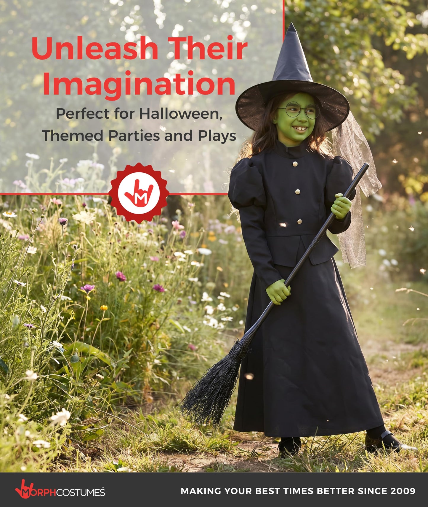 Morph Wicked Witch Costume For Girls, Kids Witch Dress, Wicked Halloween Costumes For Kids L