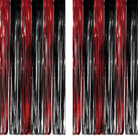 Black and red foil fringe backdrop 1m x 2.5m with adhesive tape for setup
