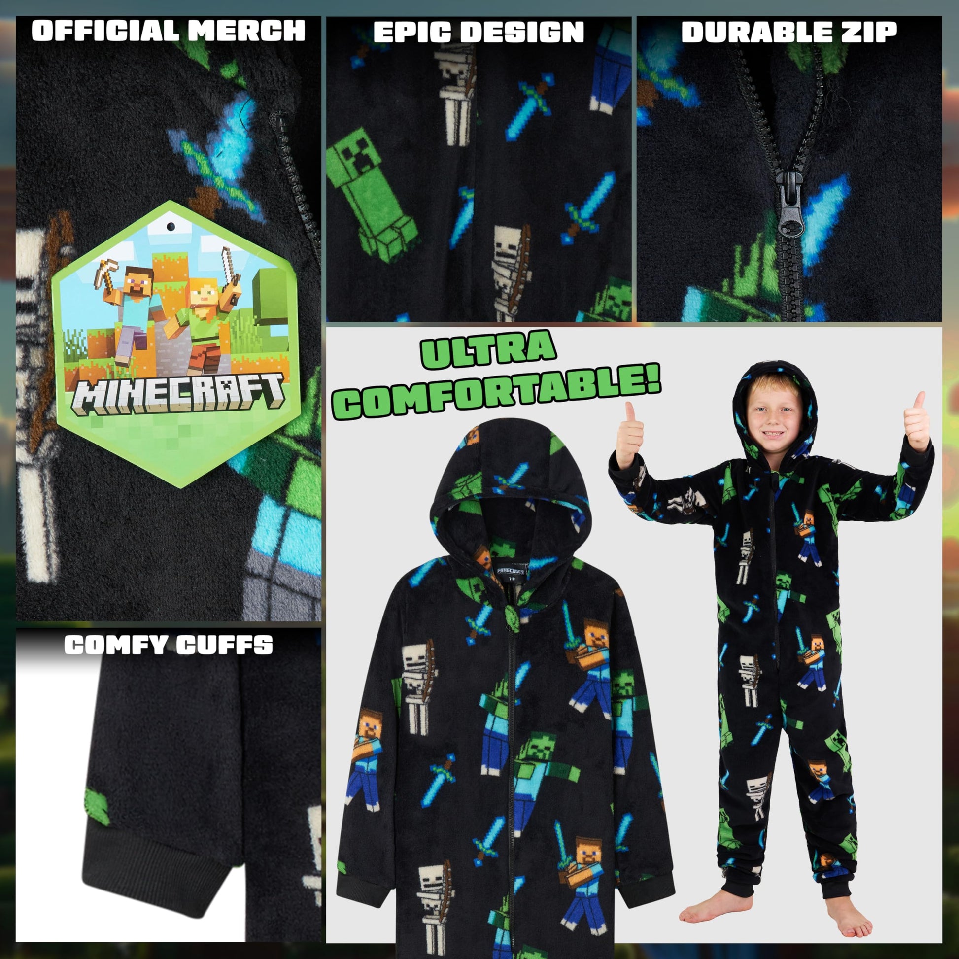 Boys Fleece Onesie - Hooded Onesie Pyjamas - Gifts for Gamers (image 4)
