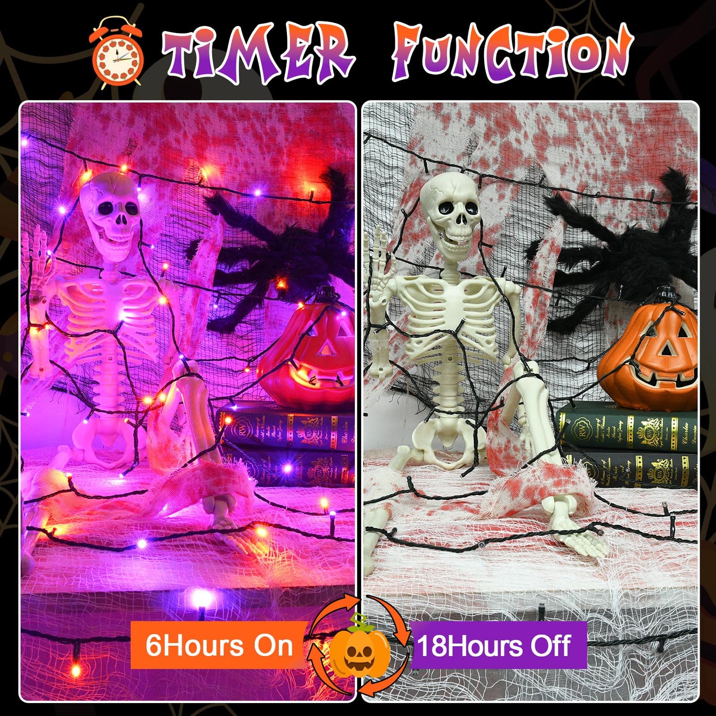 Gcstnn Halloween Decorations Fairy Lights, 16.4FT 50LED Orange-Purple String Lights IP65 Waterproof Battery Operated with 6h Timer, for Halloween,Porch,Autumn,Window,Fall Decoration