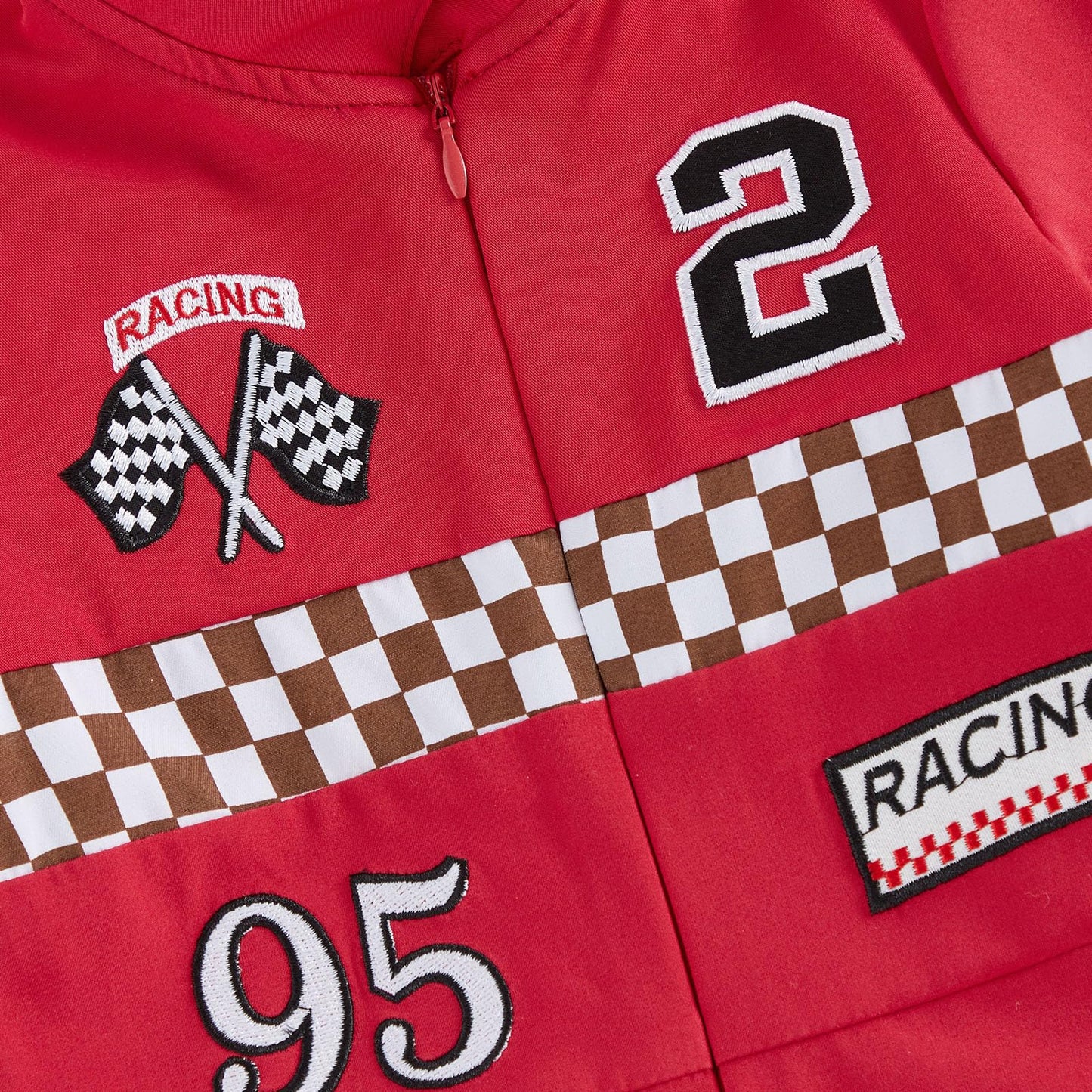 JCOPLY Infant Baby Boy Race Car Driver Romper Newborn Photo Outfit Plaid Number Embroidery Short Sleeve Stand Collar Zip Up Jumpsuit Summer Clothes (Red, 9-12 Months)