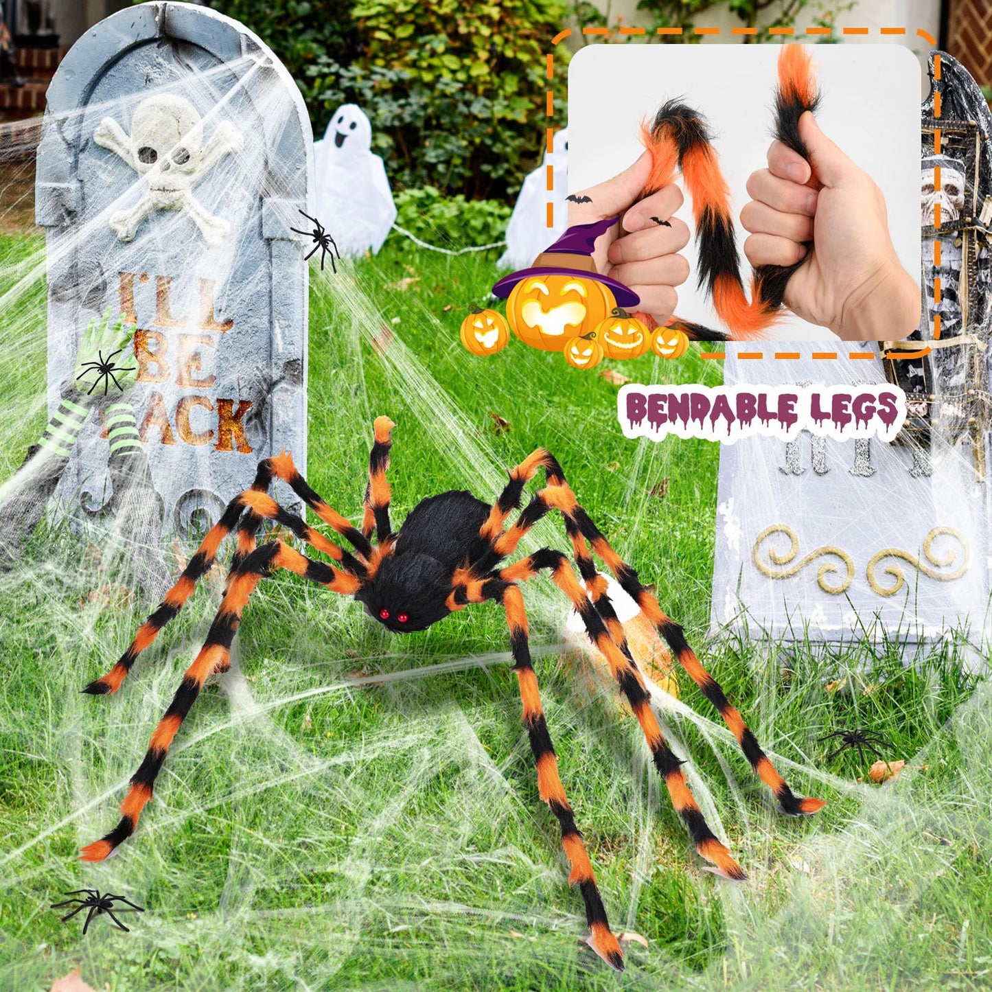 benpen Halloween Decorations Outdoor Spider:50'' Halloween Spiders Set Decor Scary Hairy Fake Props for Indoor Outdoor Scary Haunted House Spider Web Cobweb Theme Party Yard