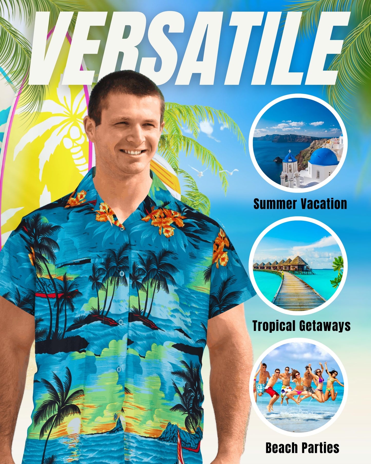 Mens Hawaiian Shirt Short Sleeve Stag Beach Holiday Aloha Summer