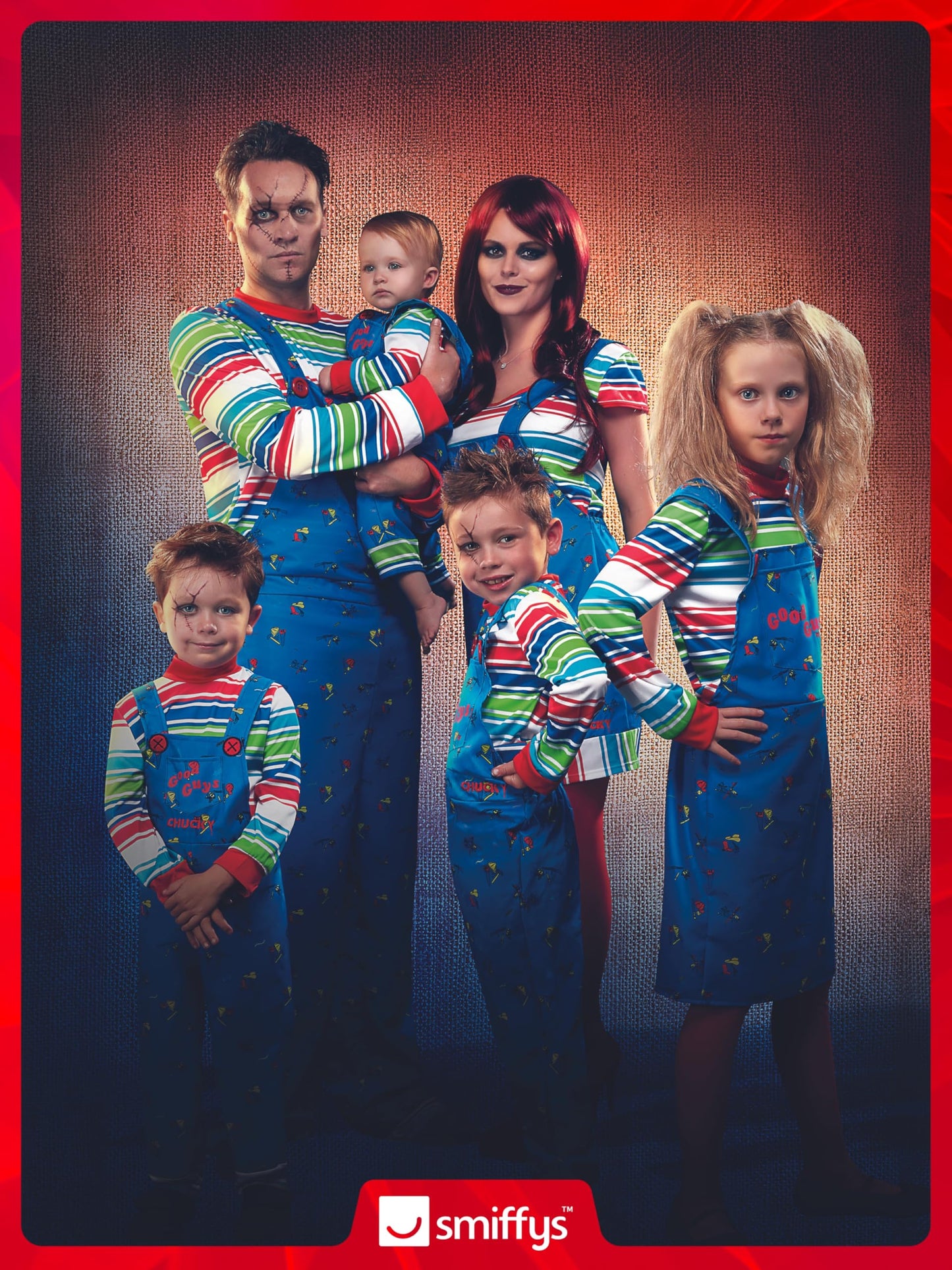 Smiffys Chucky Costume in Blue for Kids, Dress and Top, Officially Licensed, Blue Dungaree Dress and Striped Top with Colour Block Cuffs, Ideal for Halloween and Matching Costumes