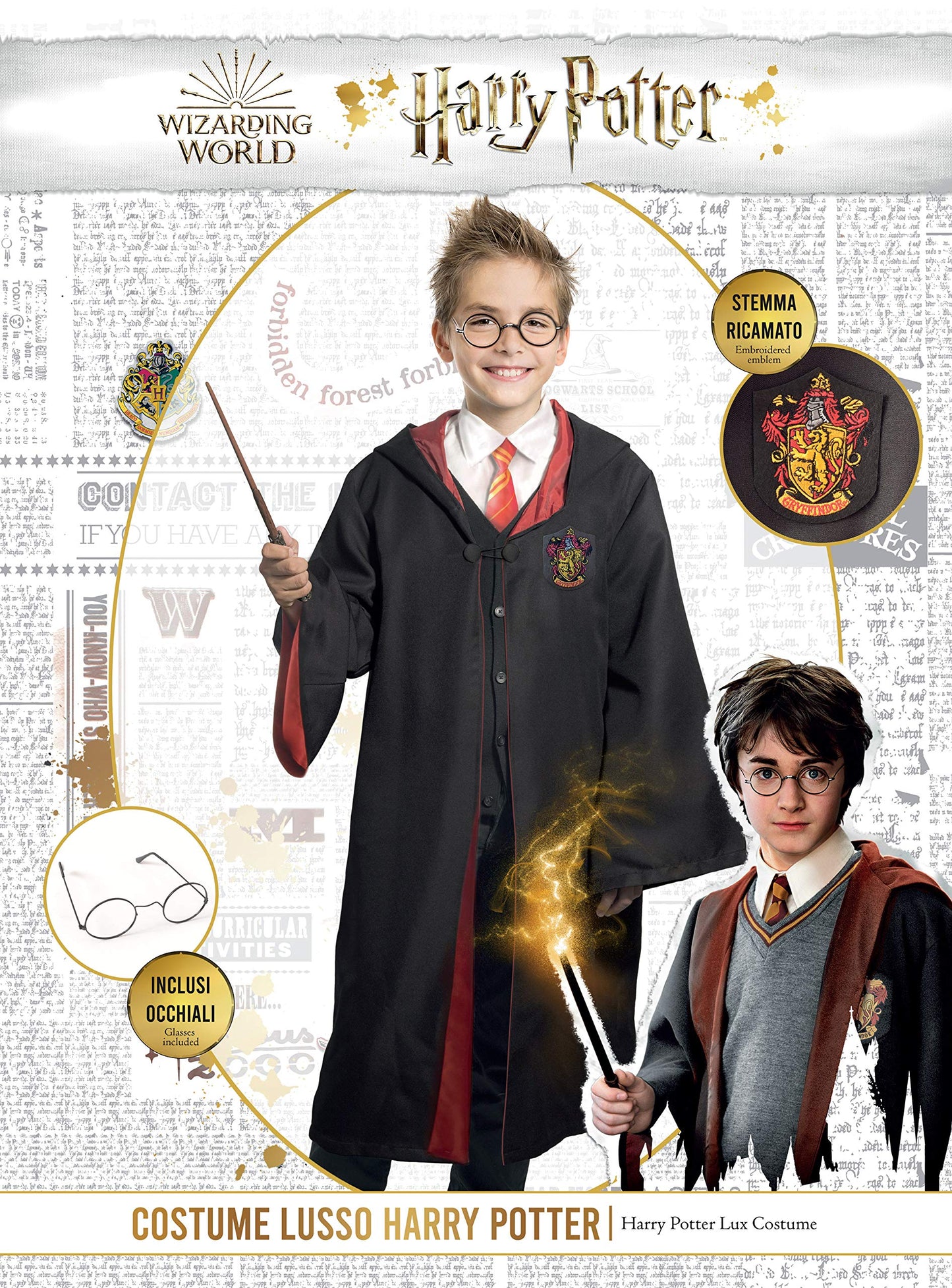 Harry Potter Deluxe costume disguise boy official (Size 5-7 years) with embroidered emblem and wand
