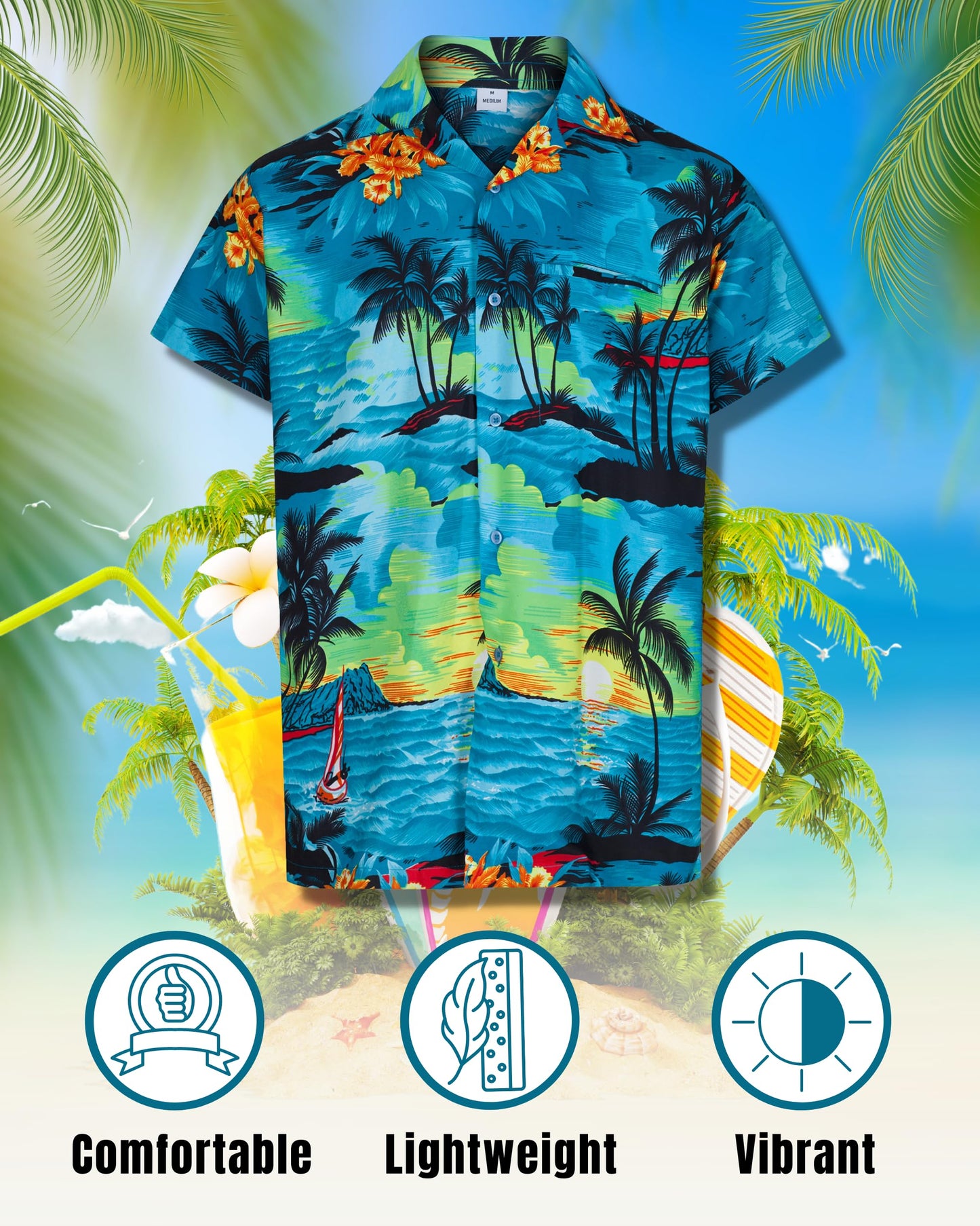 Mens Hawaiian Shirt Short Sleeve Stag Beach Holiday Aloha Summer