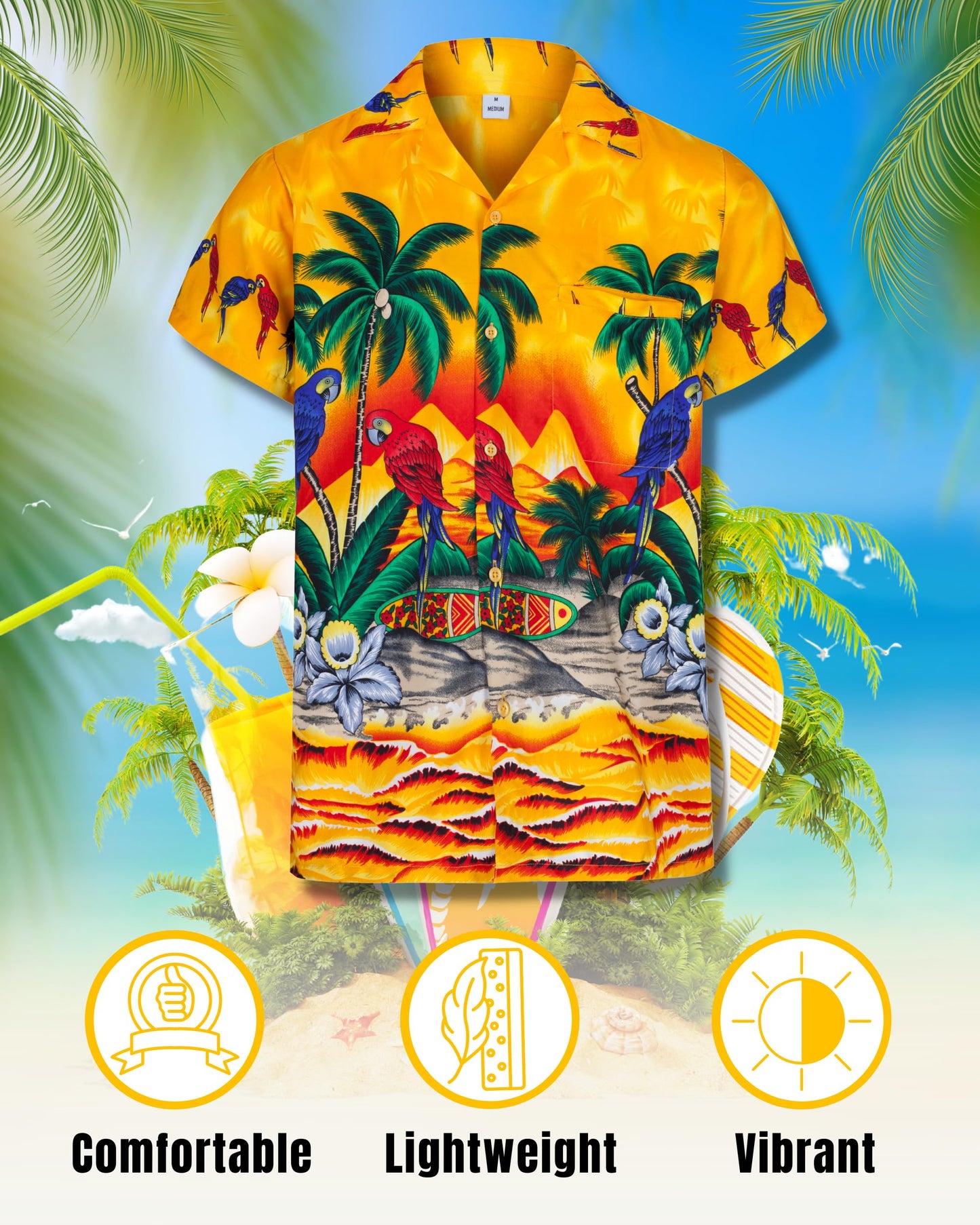 Hawaiian Shirts for Men Short Sleeve Button Down Shirt - Parrot