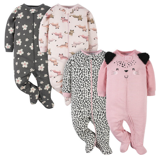 Gerber 4 pack Baby Girls' Bunny Sleep N' Play with Mitten Cuffs