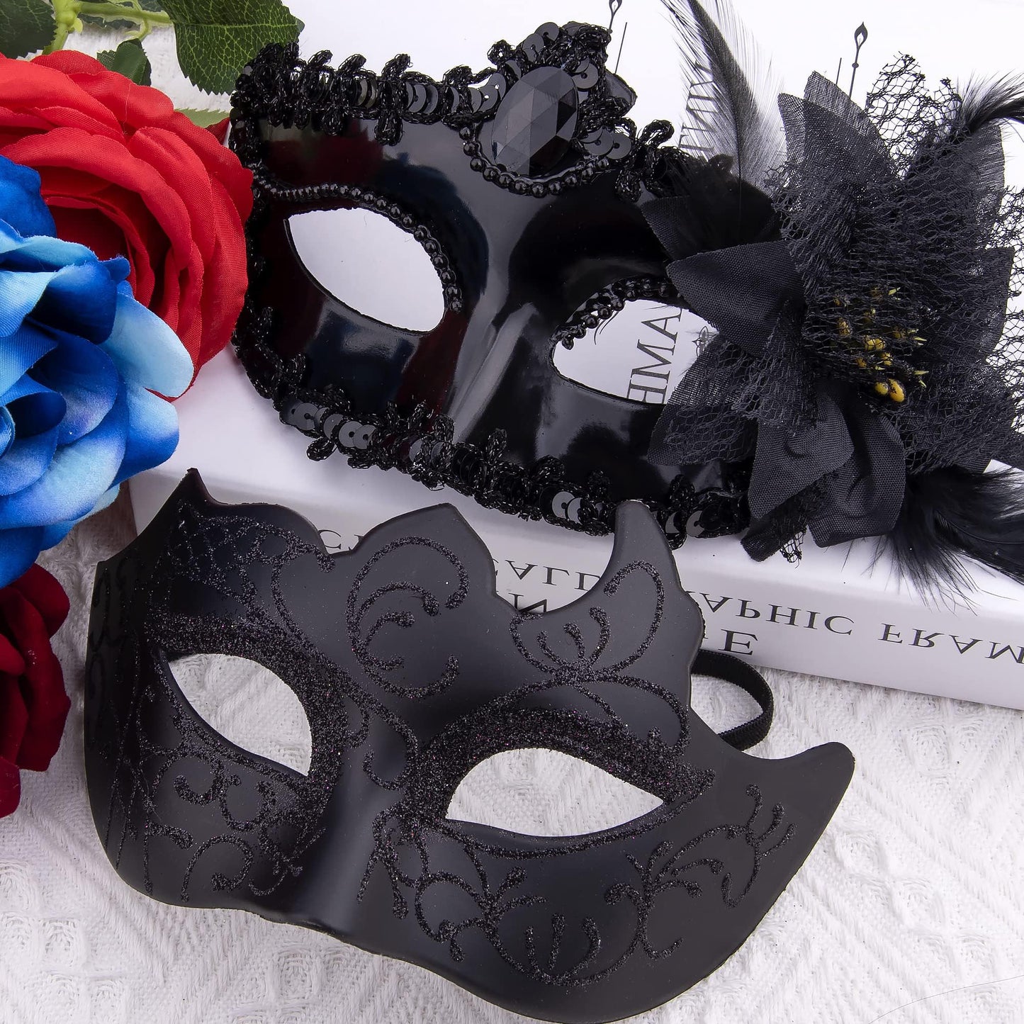 Couple Masquerade Masks Set Venetian Party Mask Plastic Halloween Costume Mask Mardi Gras Mask for Women and Men
