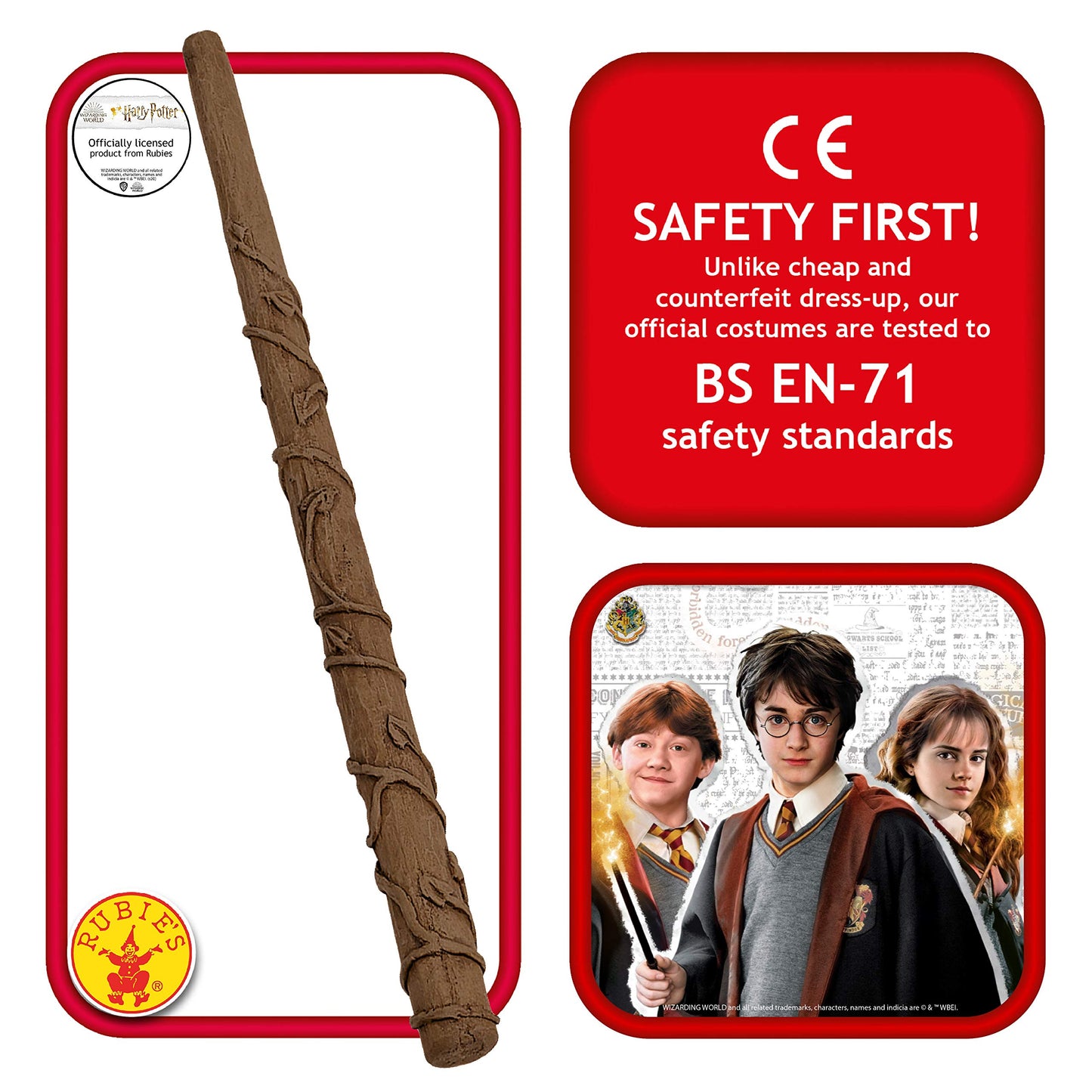 Rubie's Official Harry Potter Gryffindor Classic Robe Costume, Childs Size Age 9-10 Years & Official Harry Potter Hermione Granger Wand Costume Accessory