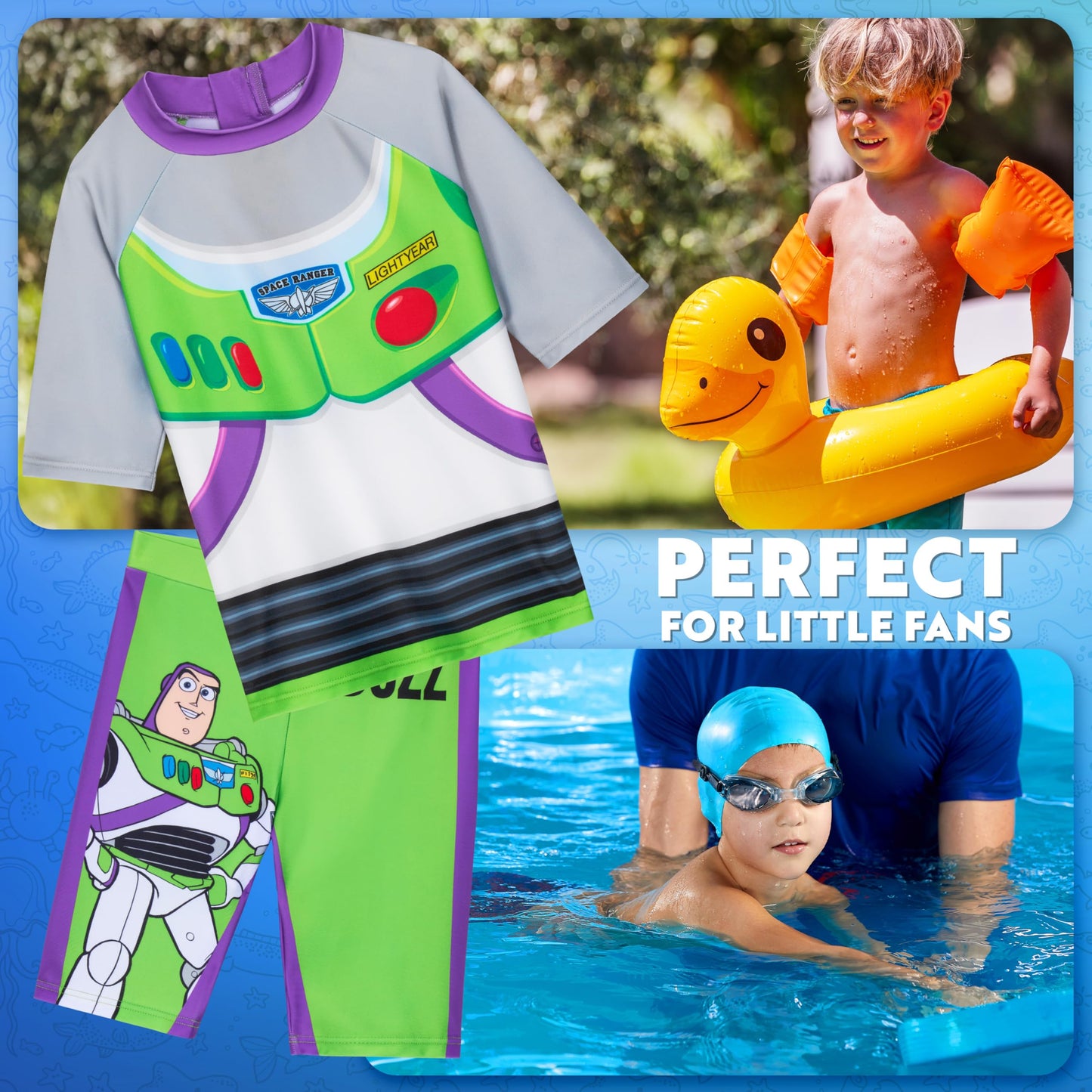 Disney Toy Story Boys Swimming Costume Set 2 Piece Swimwear Rash Guard Top Swim Trunks Buzz Lightyear Swimsuit for Beach Pool Holiday Essentials (2-3 Years, Multi Toy Story)