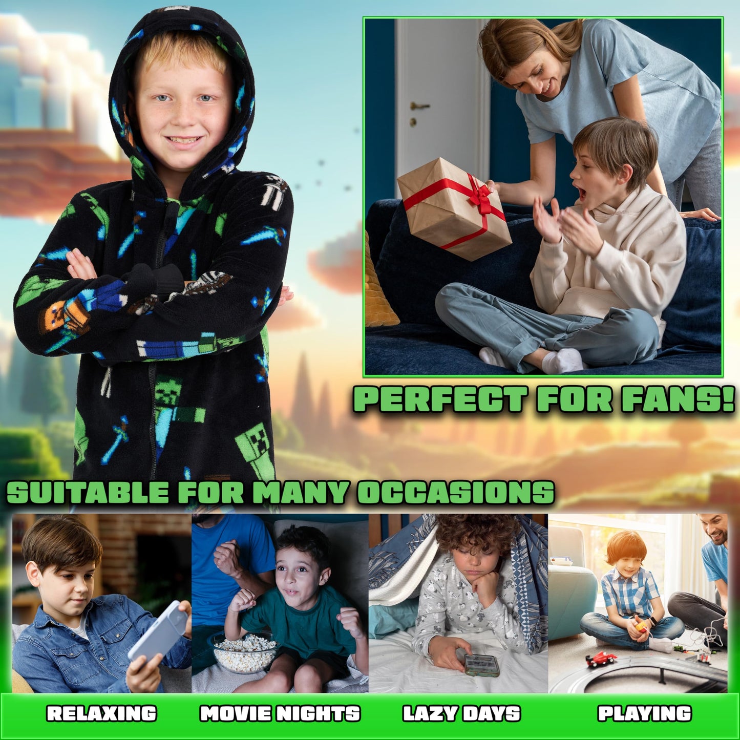 Boys Fleece Onesie - Hooded Onesie Pyjamas - Gifts for Gamers (image 2)