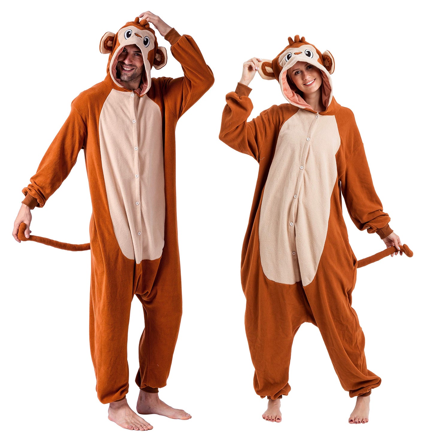 Unisex Adult Monkey Jumpsuit Plush Monkey Costume with Hat and Tail (image 2)
