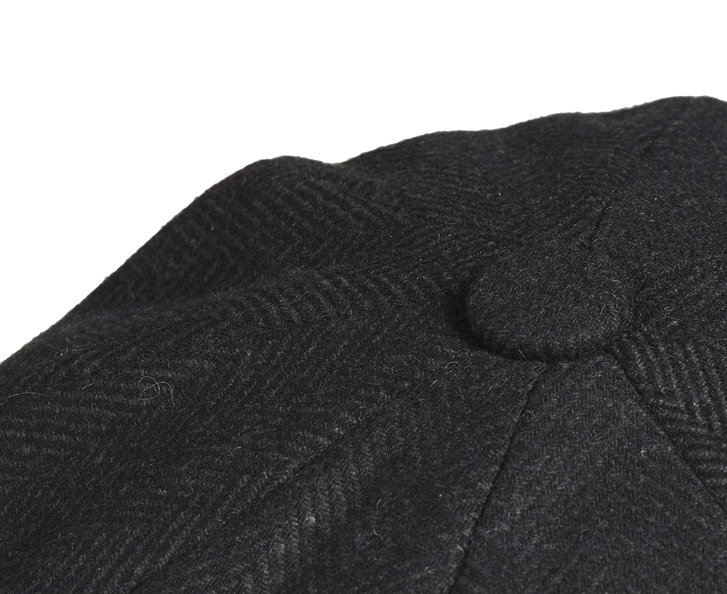 'newsboy' Style Flat Cap -Melton Wool Fabric Black Herringbone